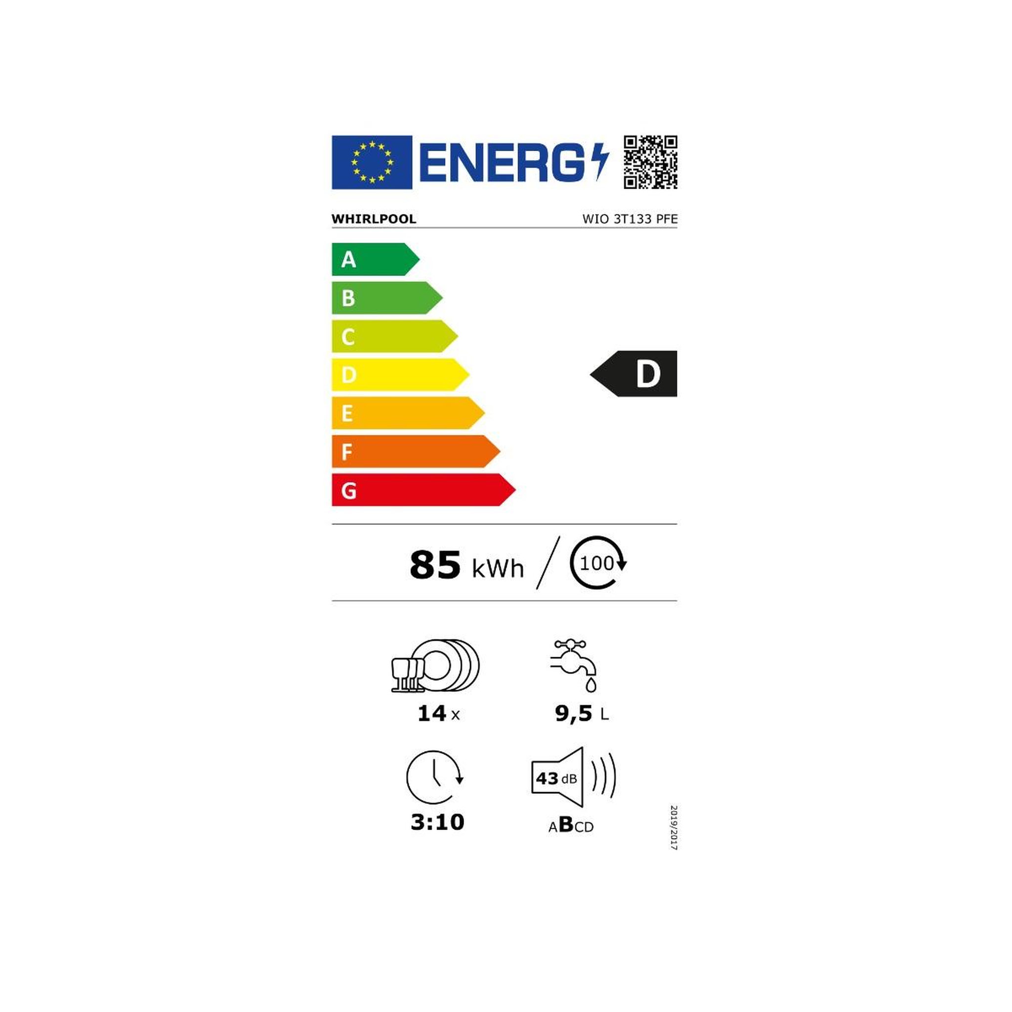 Voir la diapositive 2 : Whirlpool Lave-vaisselle 60cm 14 couverts 43db tout intégrable - wio3t133pfe