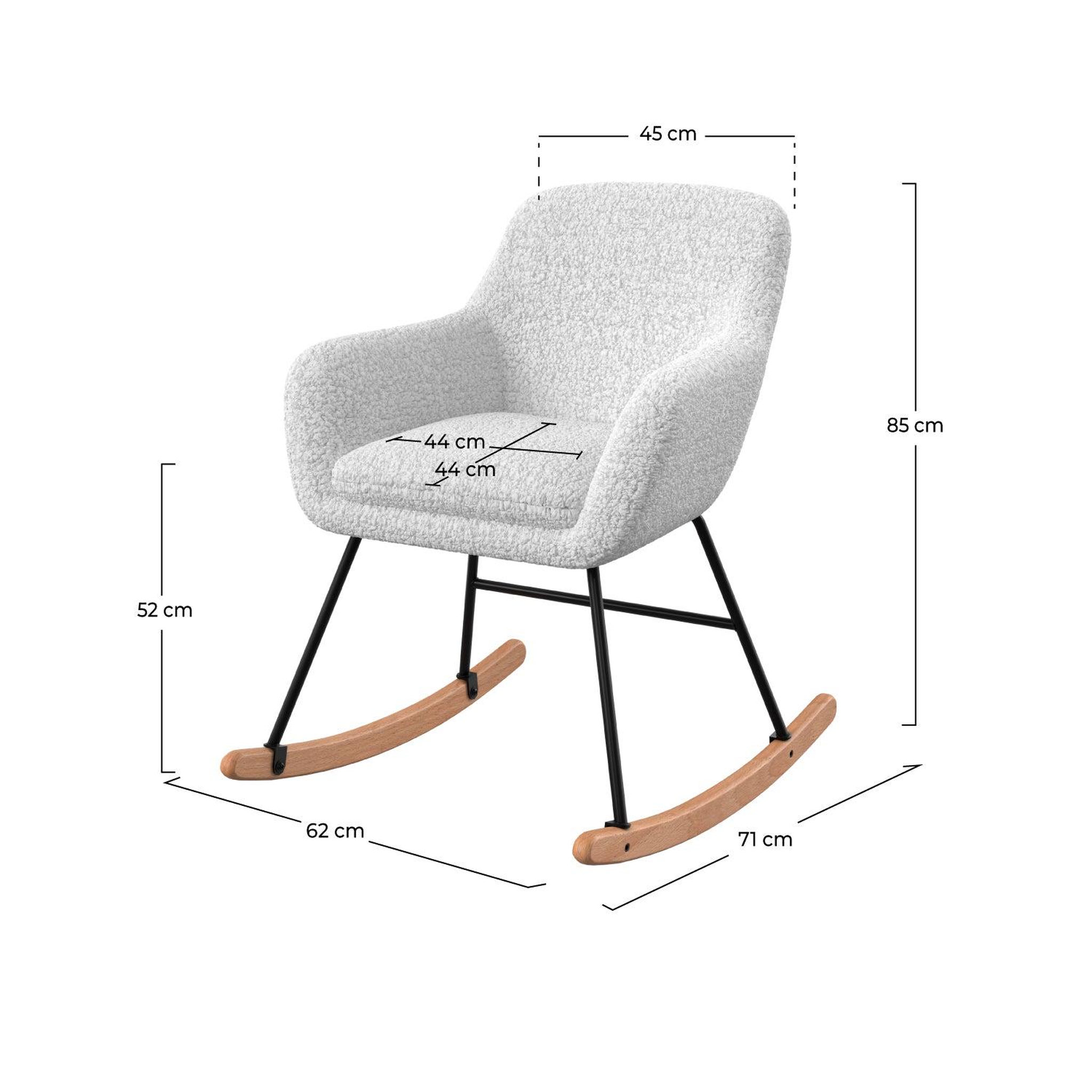 Voir la diapositive 4 : MAISON PAVANE Rocking-chair en tissu bouclé blanc-isola