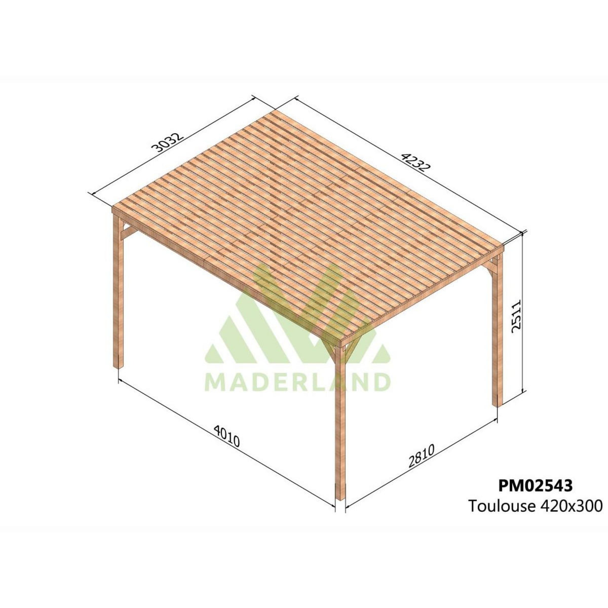 JARDIDECO Pergola en bois Toulouse avec toit semi-ouvert 400 x 300 cm - Maderland