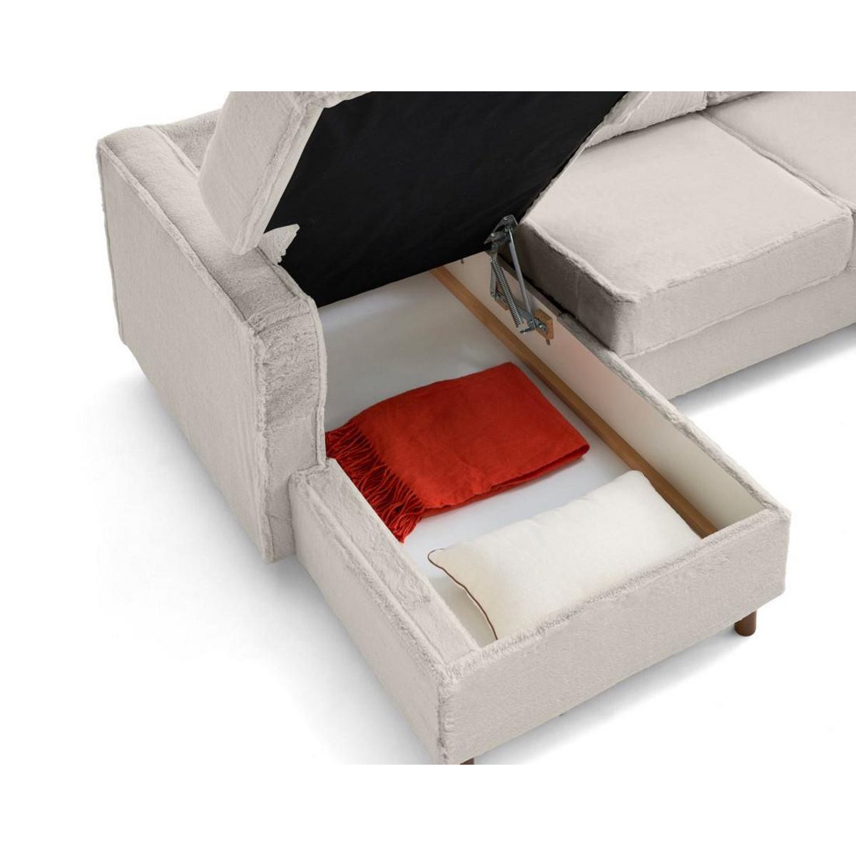 LISA DESIGN Jake - canapé panoramique d'angle droit 7 places convertible avec coffre en fausse fourrure