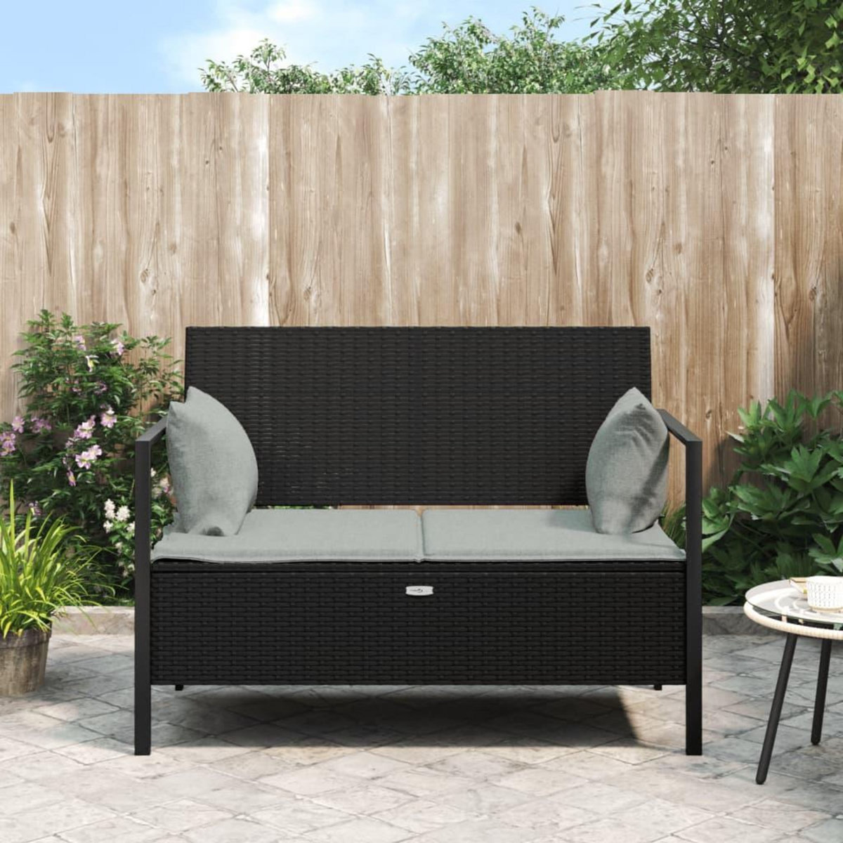 VIDAXL Banc de Jardin a 2 Places avec Coussins Noir Resine Tressee