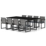 VIDAXL Ensemble a manger d'exterieur 9pcs coussins Resine tressee Gris