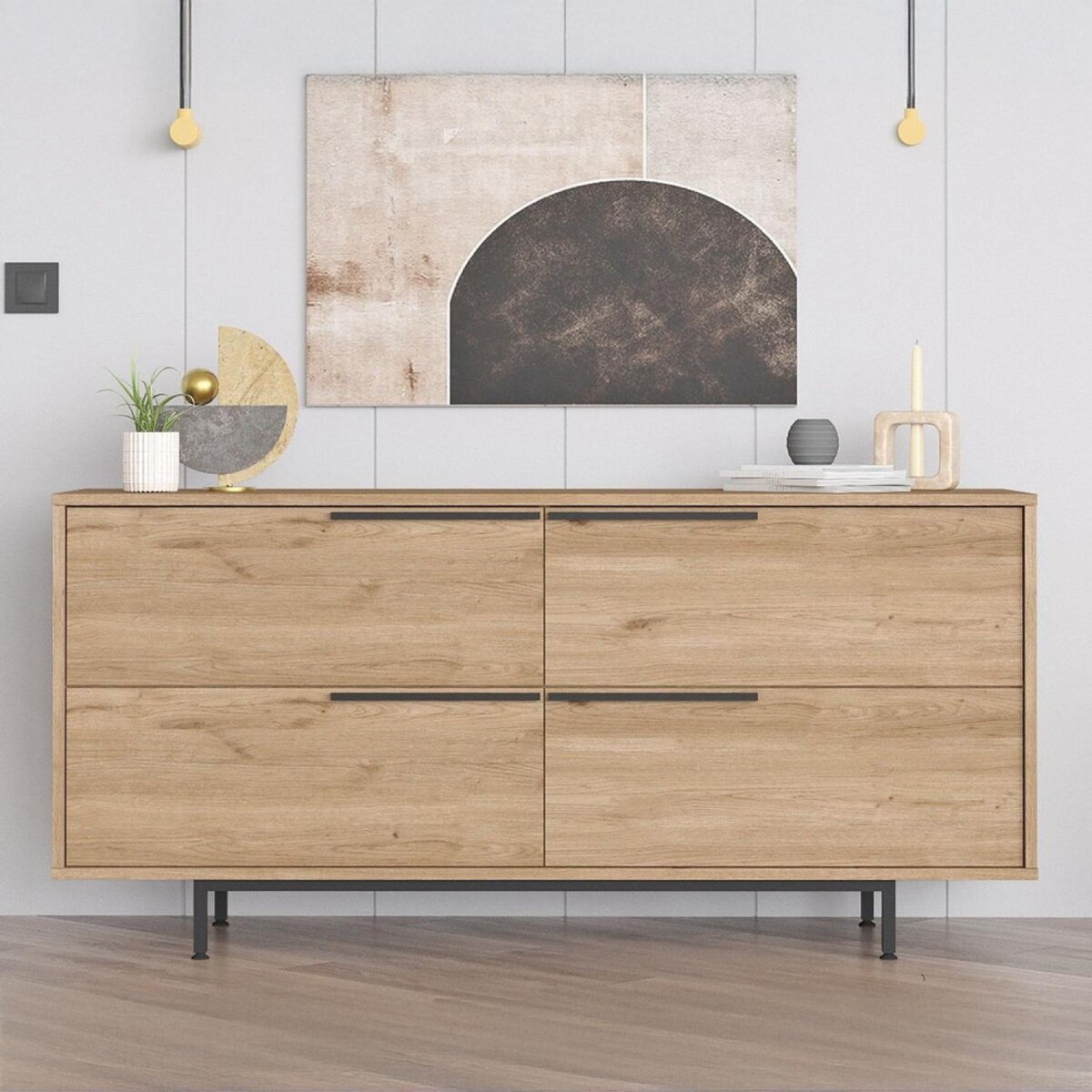 CONCEPT USINE Buffet 4 portes finition bois et métal noir 160x75cm ABEY