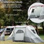 Voir la diapositive 5 : OUTSUNNY Tente de camping familiale 6-8 personnes - portes, fenêtres, sac de transport - dim. 5,1 x 2,4 x 1,8 cm - gris clair
