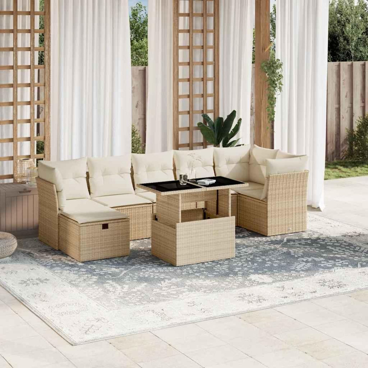 VIDAXL Salon de jardin avec coussins 8 pcs beige resine tressee