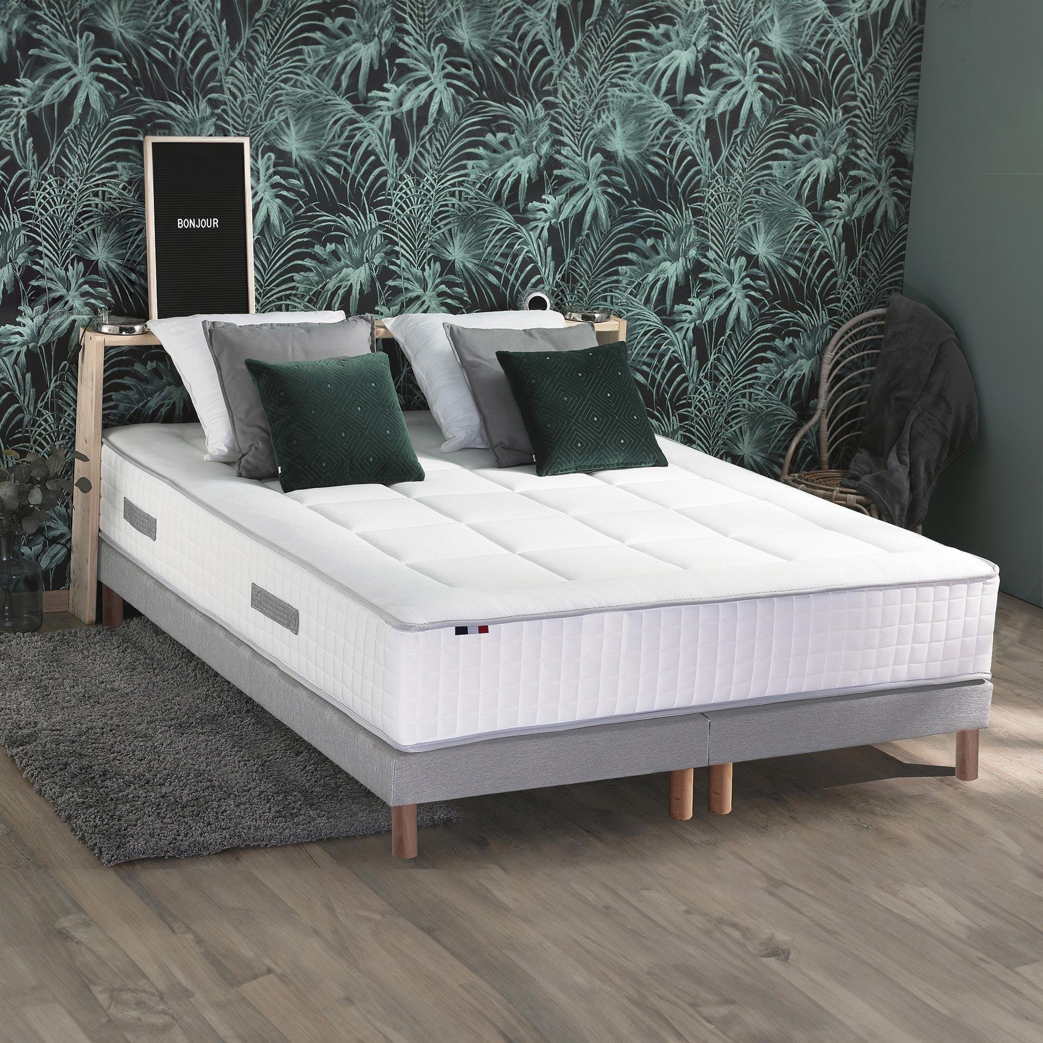 Voir la diapositive 1 : IDLITERIE Ensemble matelas Ressort 7 zones + sommier + oreiller + couette - FABRICATION FRANCAISE
