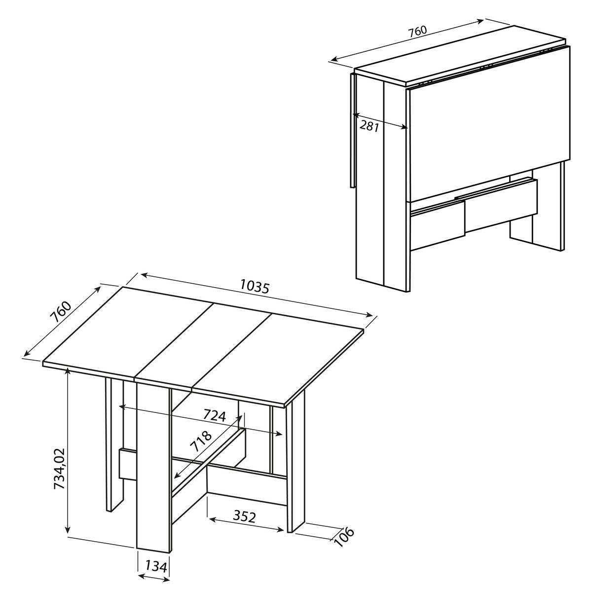 Table de cuisine pliante 3 positions L103cm COCINA
