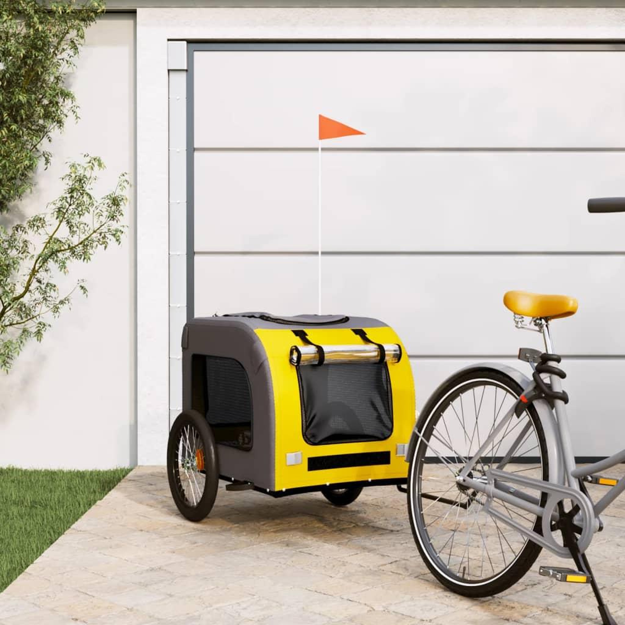 Voir la diapositive 1 : VIDAXL Remorque de velo pour animaux de compagnie jaune et gris