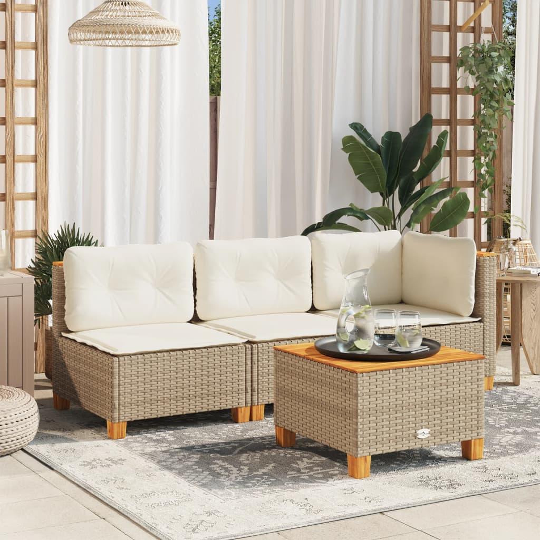VIDAXL Canape de jardin sans accoudoirs coussins beige resine tressee