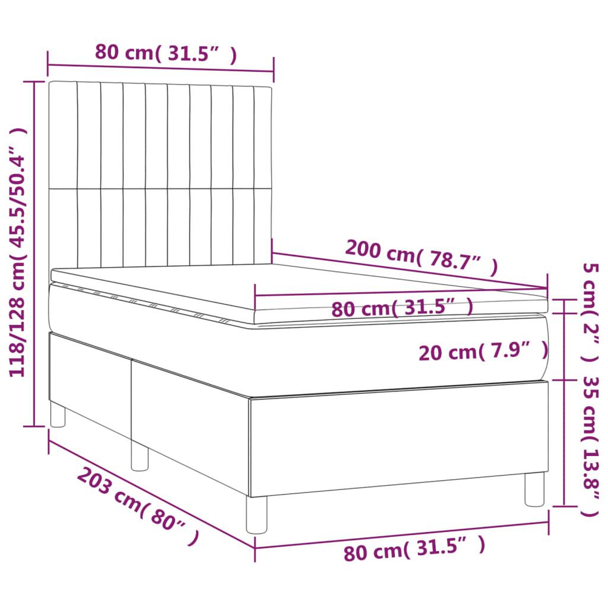 Voir la diapositive 6 : VIDAXL Sommier a lattes de lit avec matelas Gris clair 80x200 cm Tissu