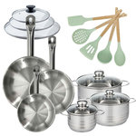 Fackelmann Lot de 3 Poêles 20/24/28cm et 3 Faitouts 16/20/24cm avec couvercles Fackelmann Etherna avec 5 ustensiles