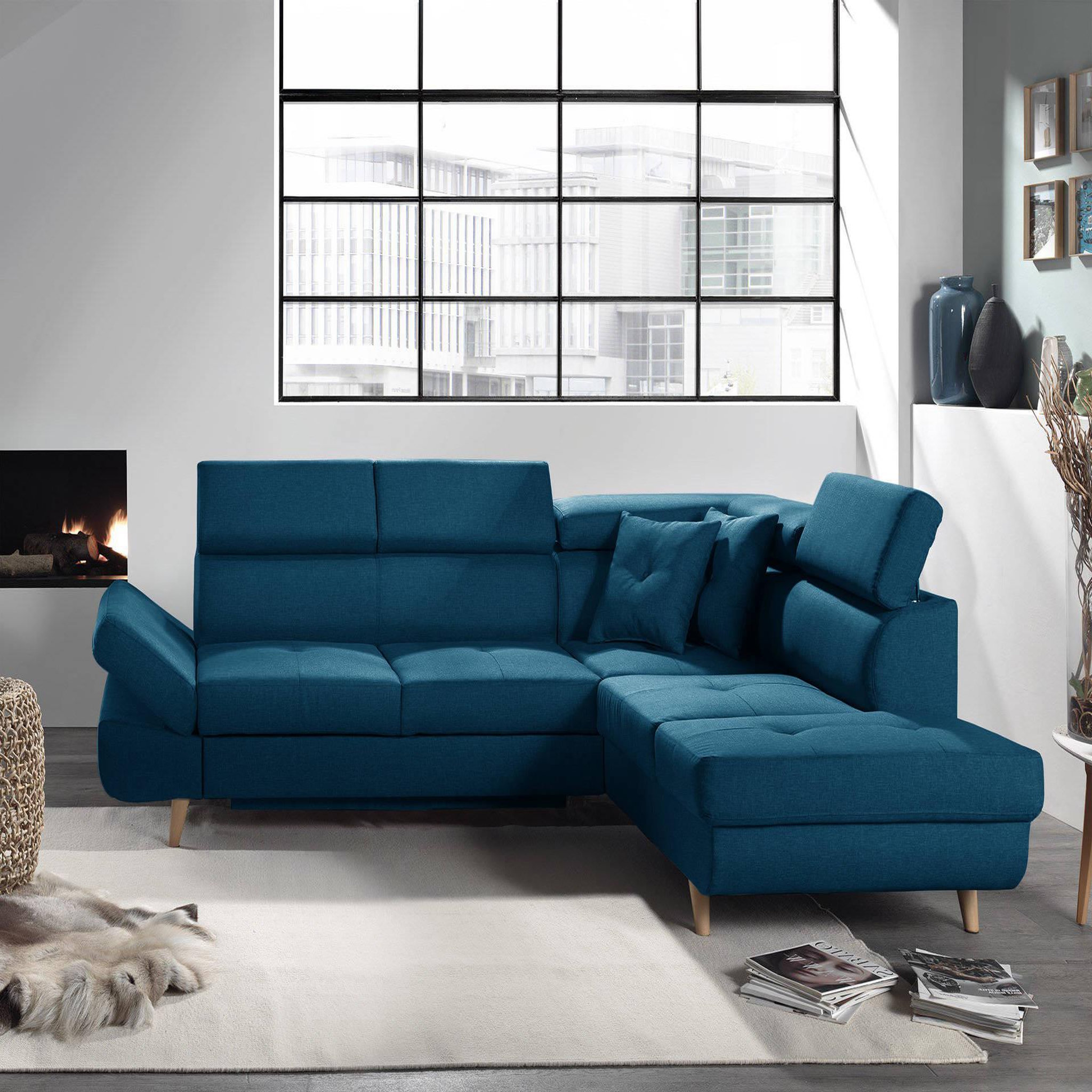 Voir la diapositive 5 : BEST MOBILIER Linea - canapé d'angle droit convertible - 5 places - avec têtières