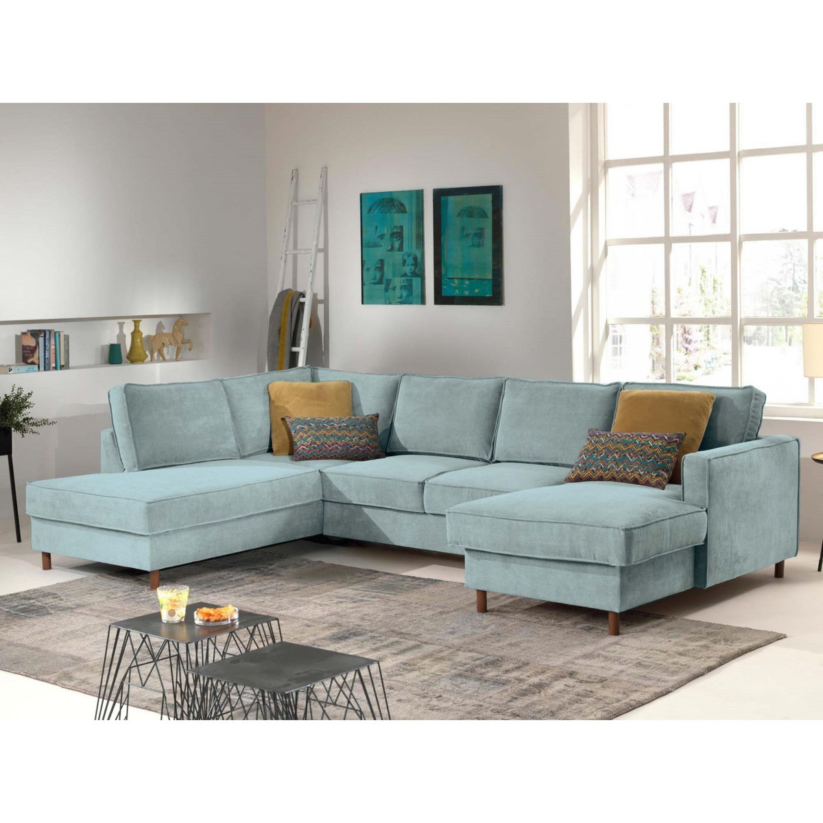 LISA DESIGN Jake - canapé panoramique d'angle gauche - convertible avec coffre - 7 places - en velours côtelé