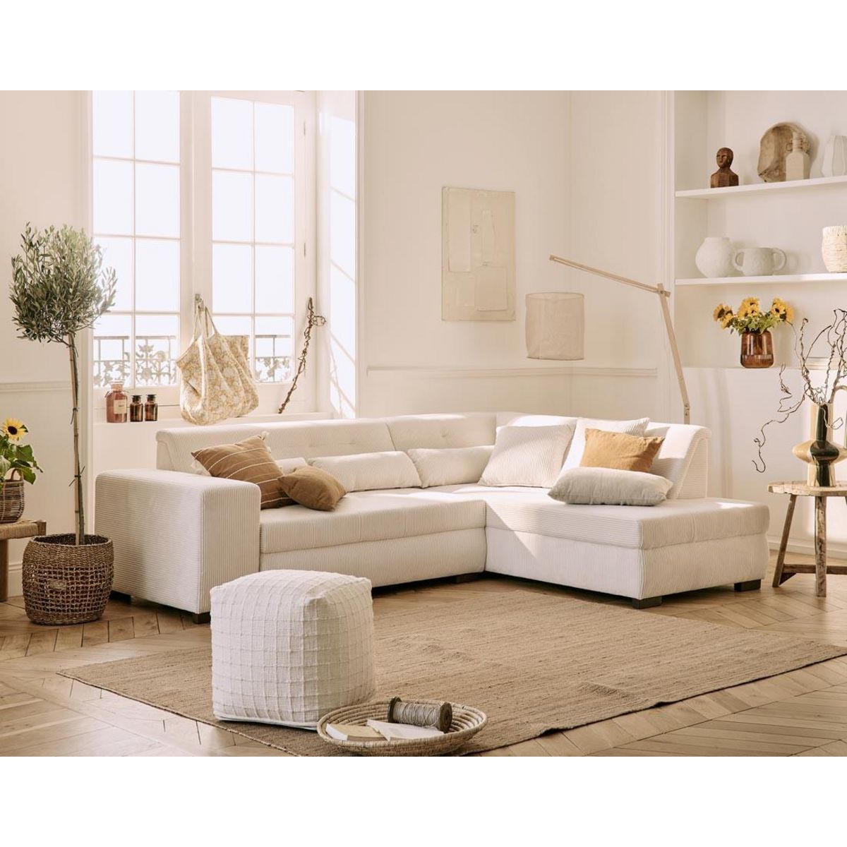 LISA DESIGN Vermont - canapé d'angle droit - 5 places - convertible - en velours côtelé