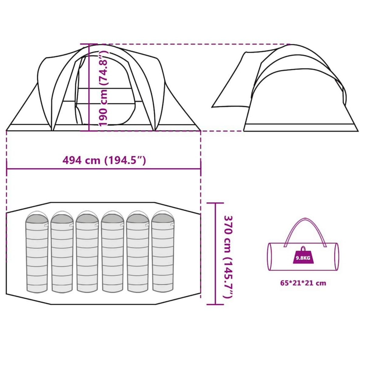 VIDAXL Tente familiale a dome 6 personnes bleu impermeable