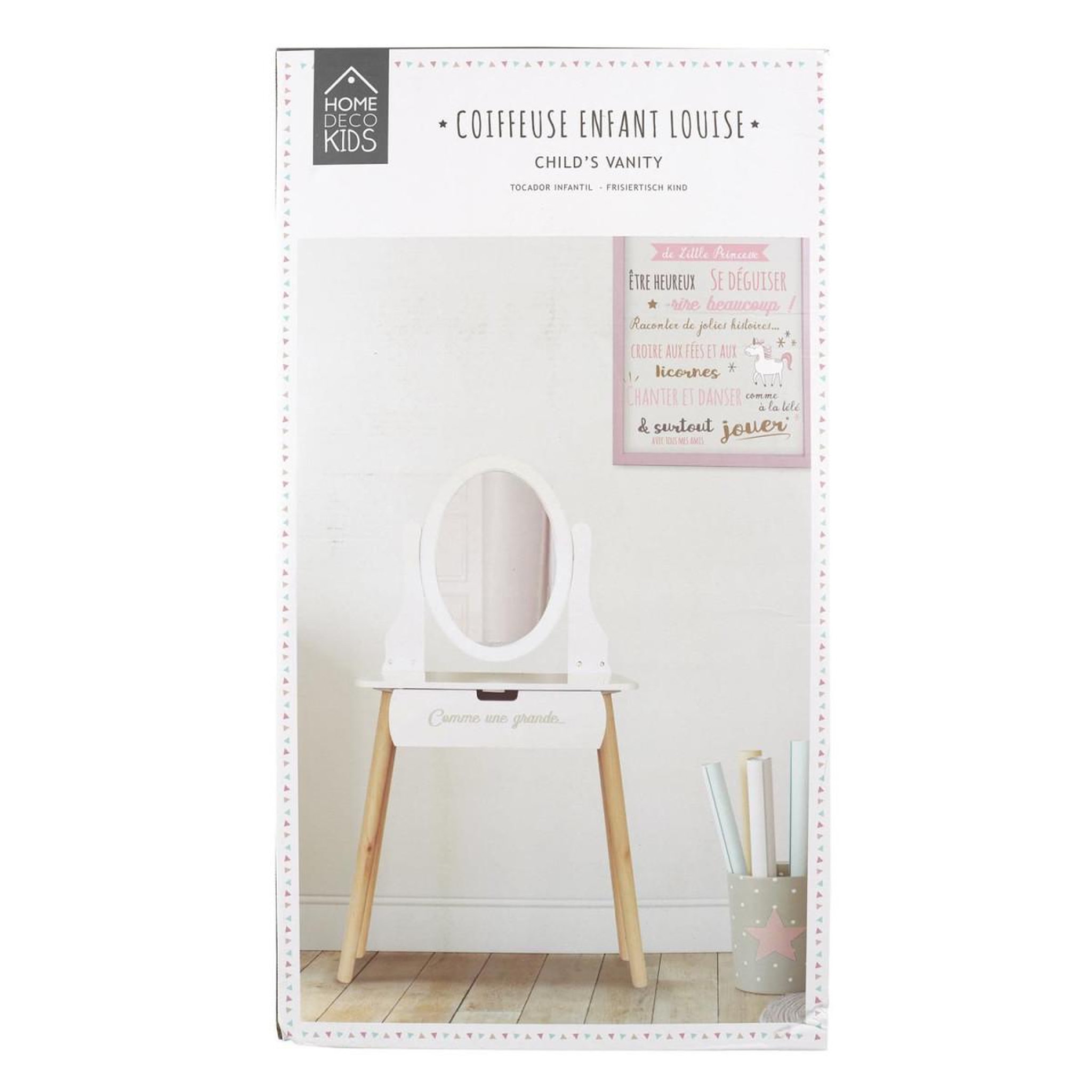 Voir la diapositive 3 : HOME DECO KIDS Coiffeuse enfant 1 tiroir  louise  109cm blanc
