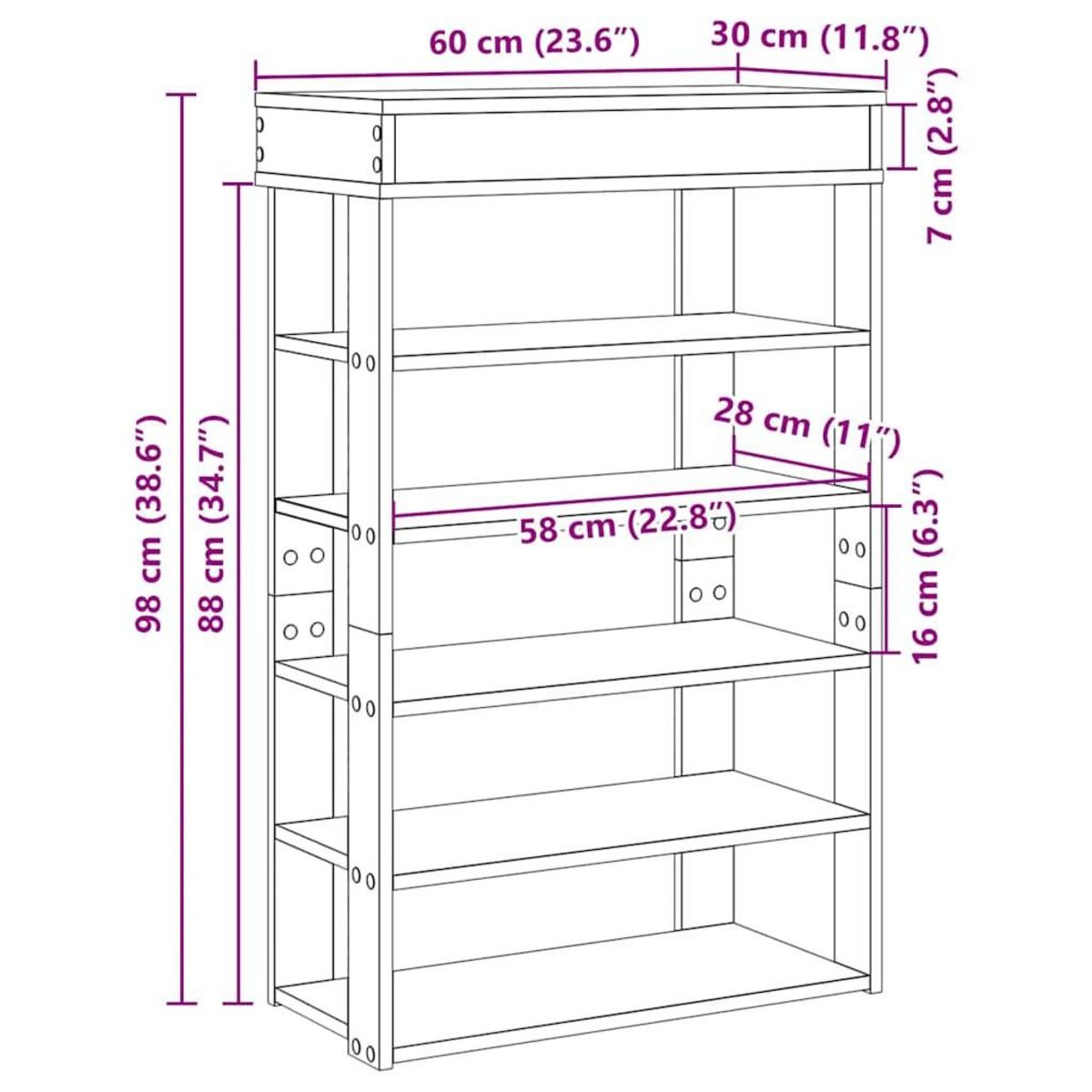 VIDAXL Etagere a chaussures sonoma gris 60x30x98 cm bois d'ingenierie