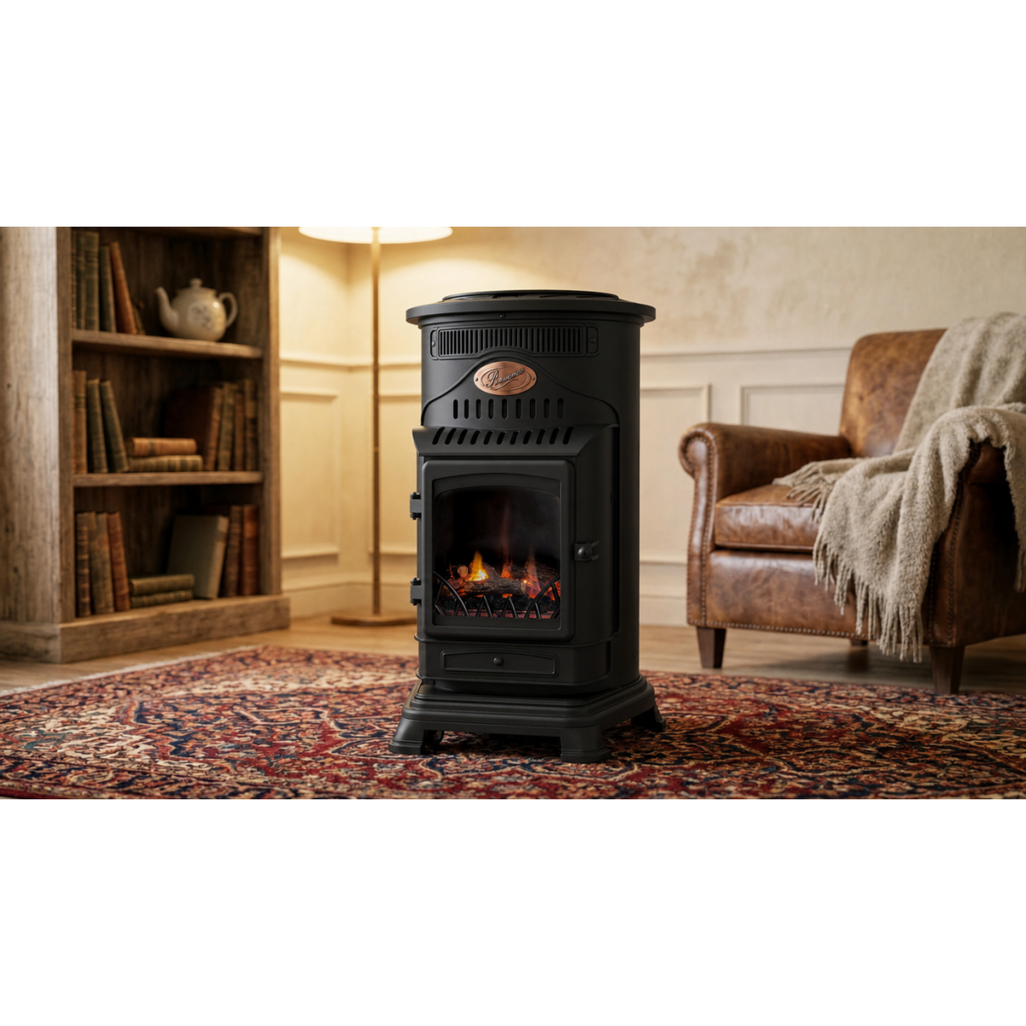 Voir la diapositive 6 : SAHARA Poêle à Gaz Provence Hybride 6kW Chauffage Electrique & Gaz Butane Fonte Noir Mat Effet feu de bois Sahara