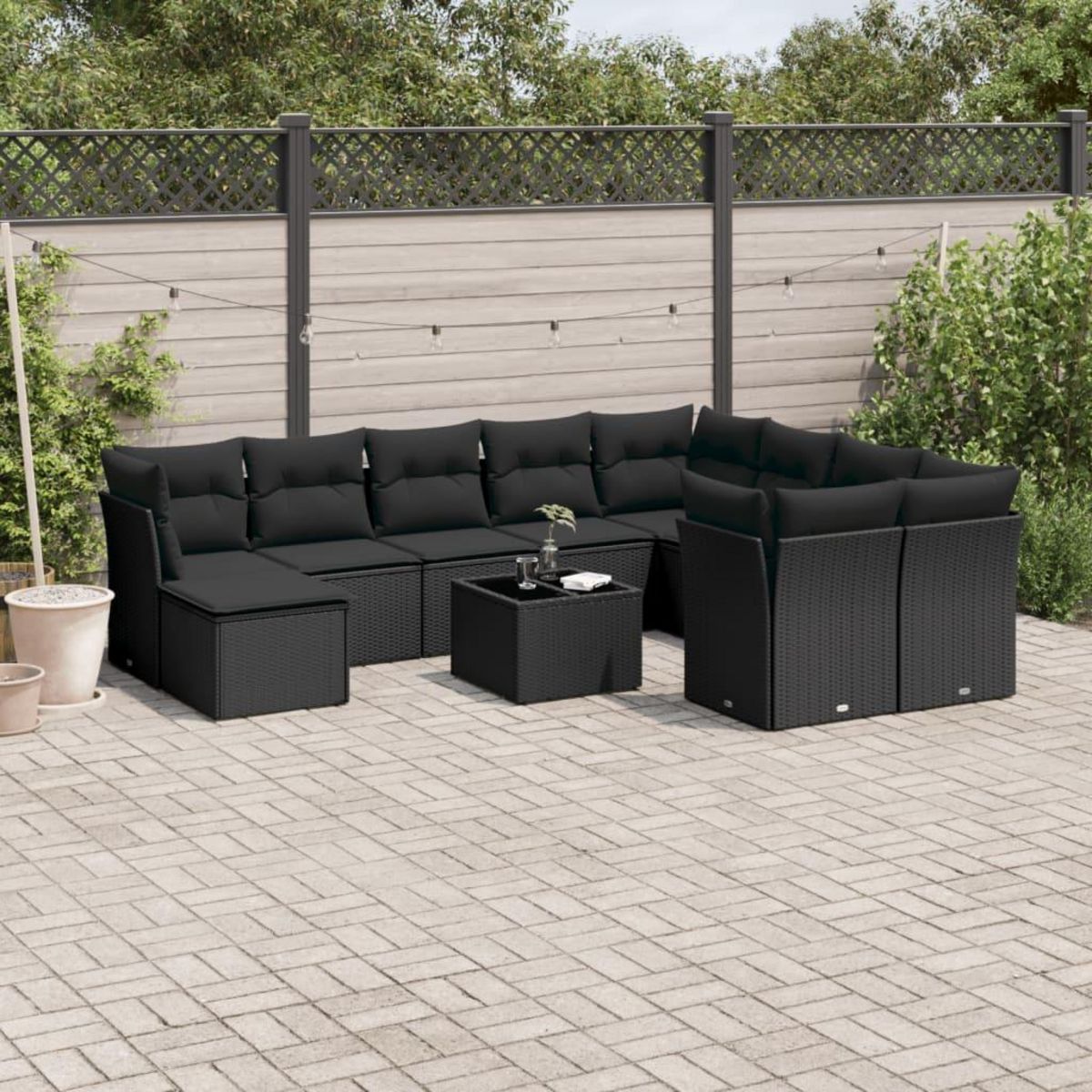 VIDAXL Salon de jardin 11 pcs avec coussins noir resine tressee