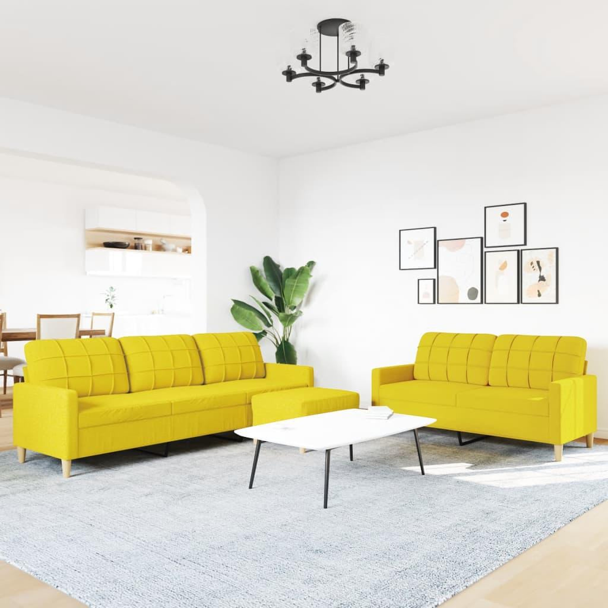 Voir la diapositive 3 : VIDAXL Ensemble de canapes 3 pcs avec repose-pied jaune clair tissu