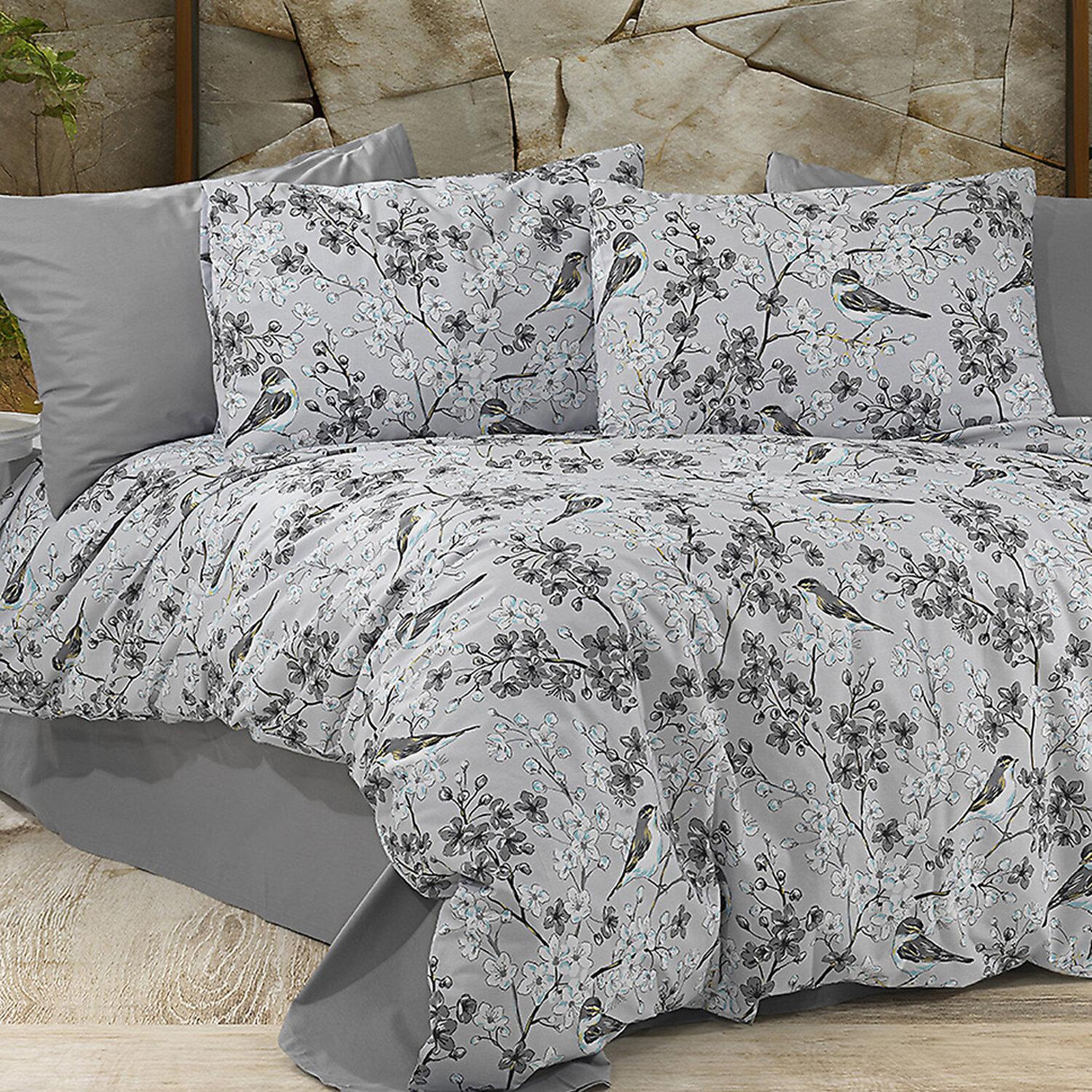 Voir la diapositive 1 : Home collection Parure housse de couette 100% coton 57 fils imprimé petalla gris