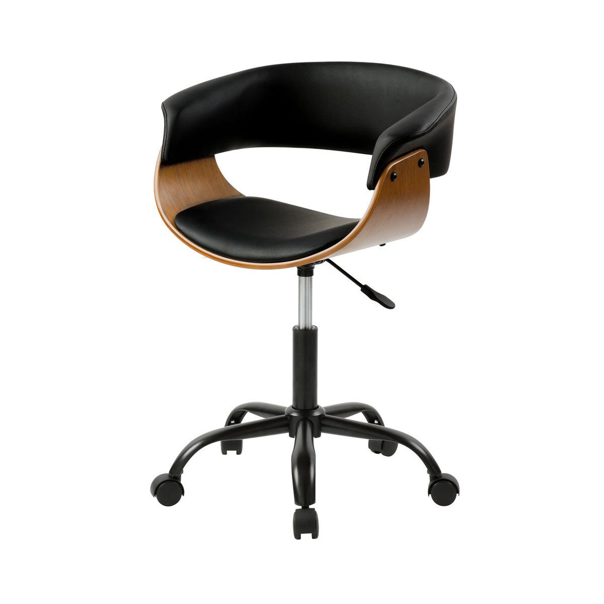 MAISON PAVANE Chaise de bureau pivotante sur roulettes en bois et PU noir-Basile