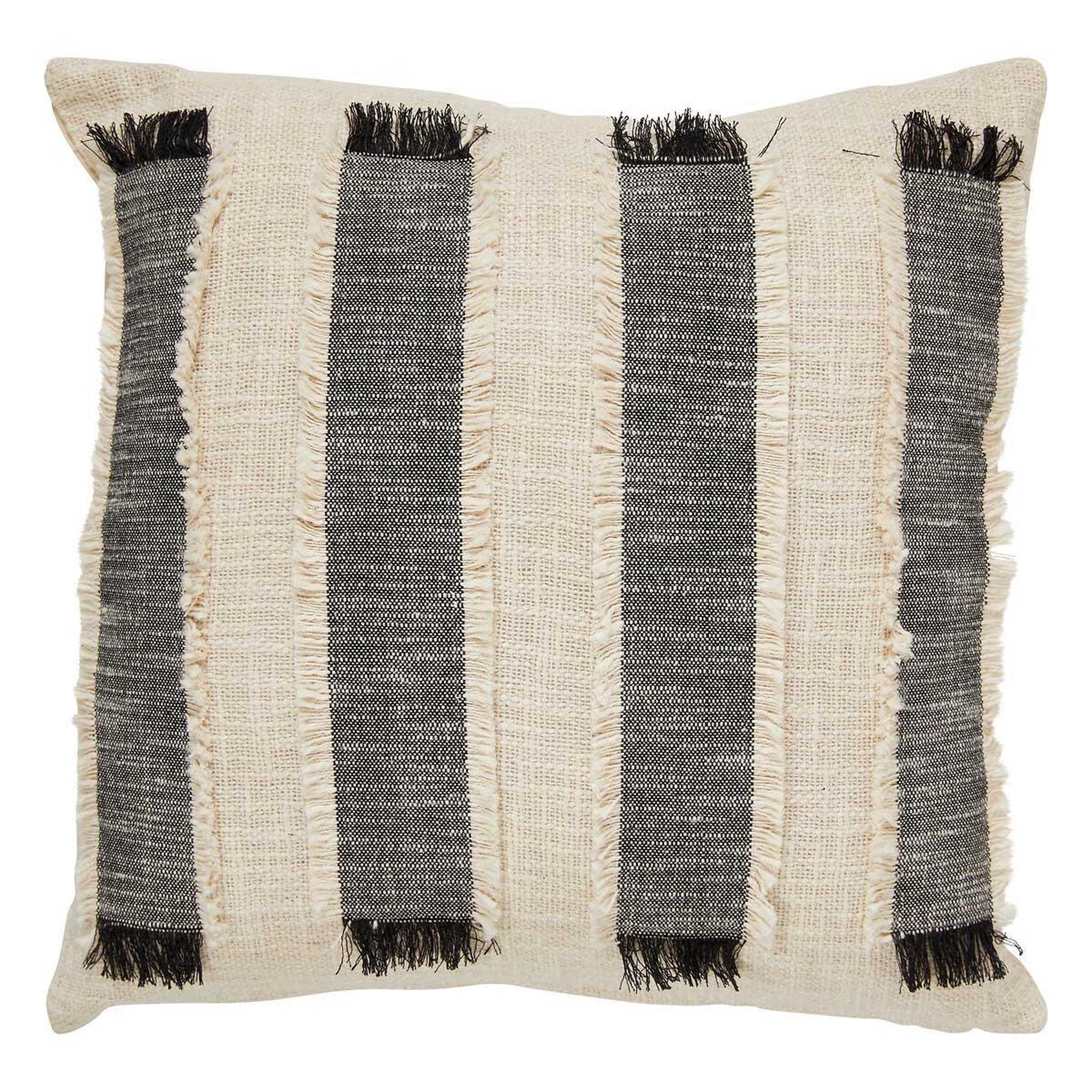 ATMOSPHERA Coussin déco à franges  malakite  50x50cm noir & blanc