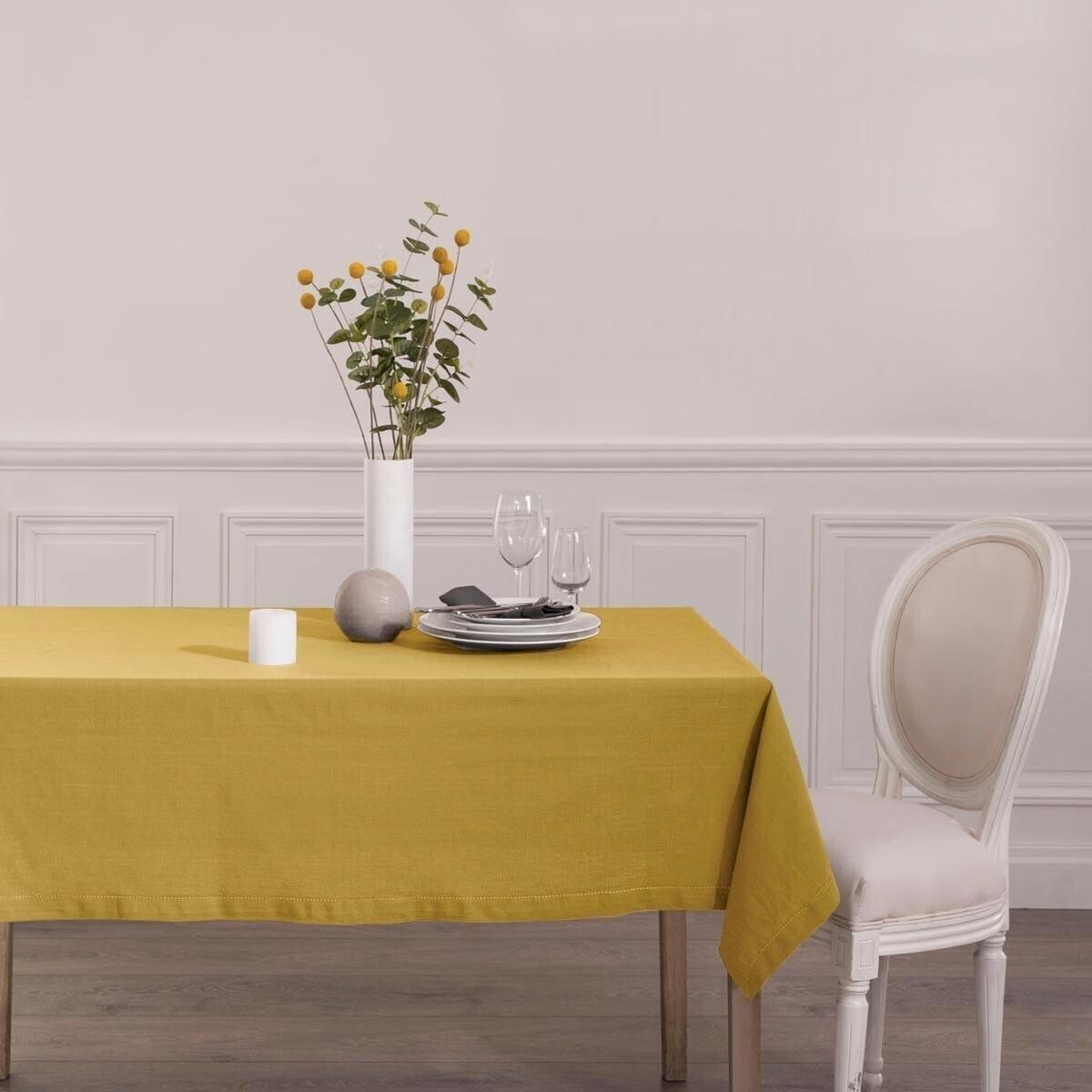 Voir la diapositive 3 : ATMOSPHERA Nappe rectangulaire  chambray  140x240cm ocre