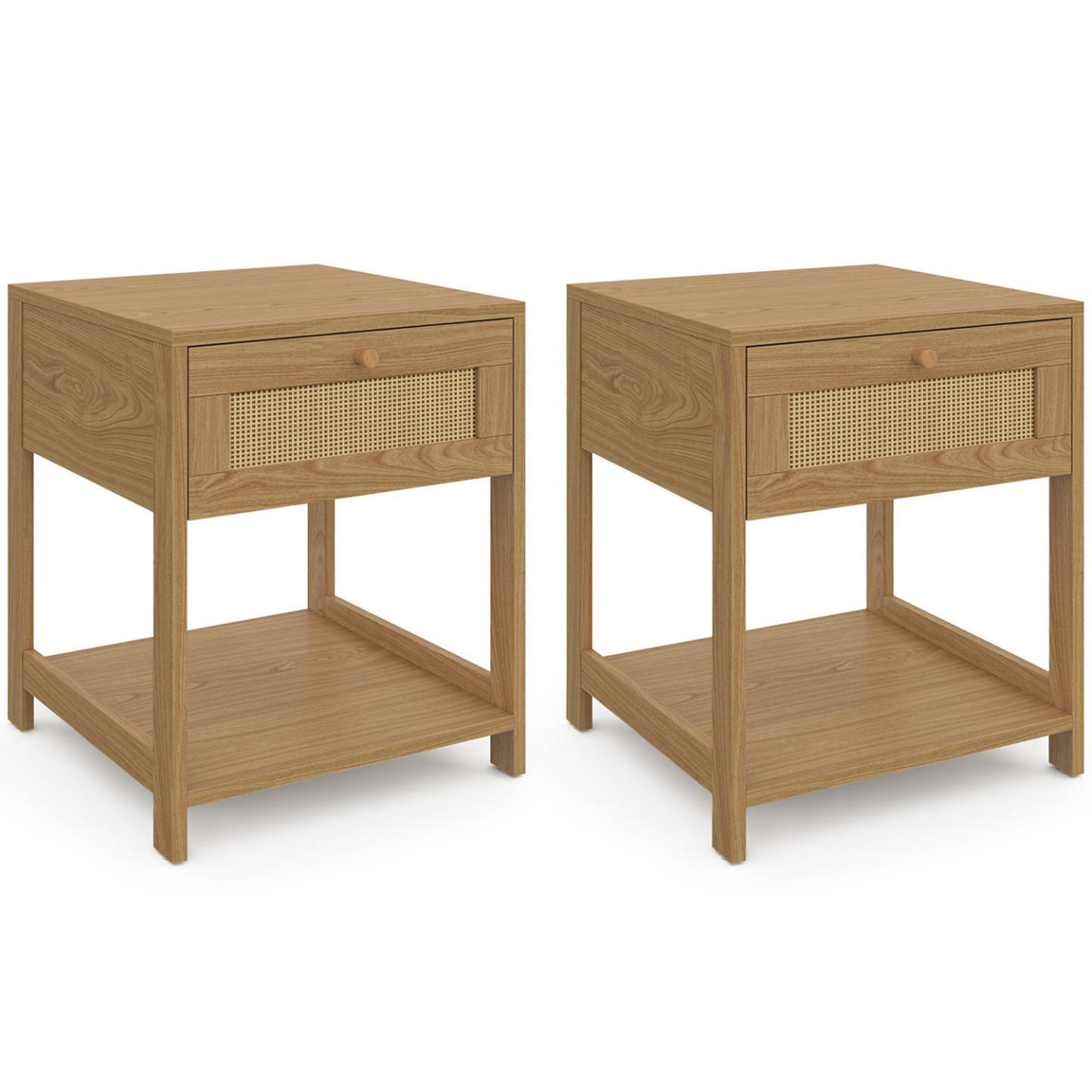 ID MARKET Lot de 2 tables de chevet hanae vintage 1 tiroir avec tablette effet naturel cannage
