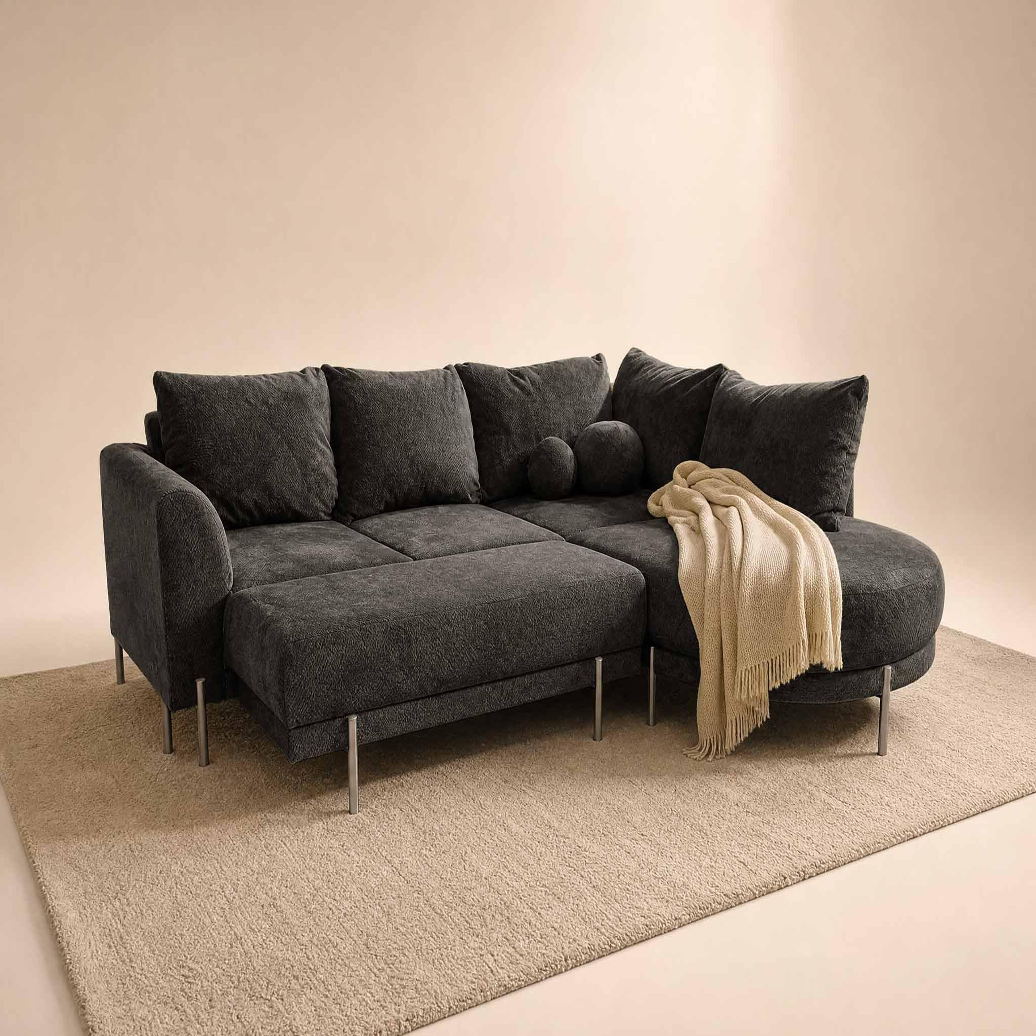 Voir la diapositive 2 : BEST MOBILIER Gabin - pouf en velours texturé