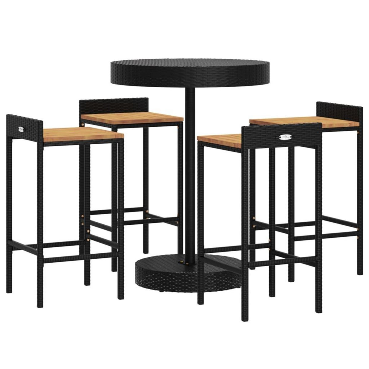 VIDAXL Ensemble de bar jardin 5 pcs noir poly rotin/bois massif acacia