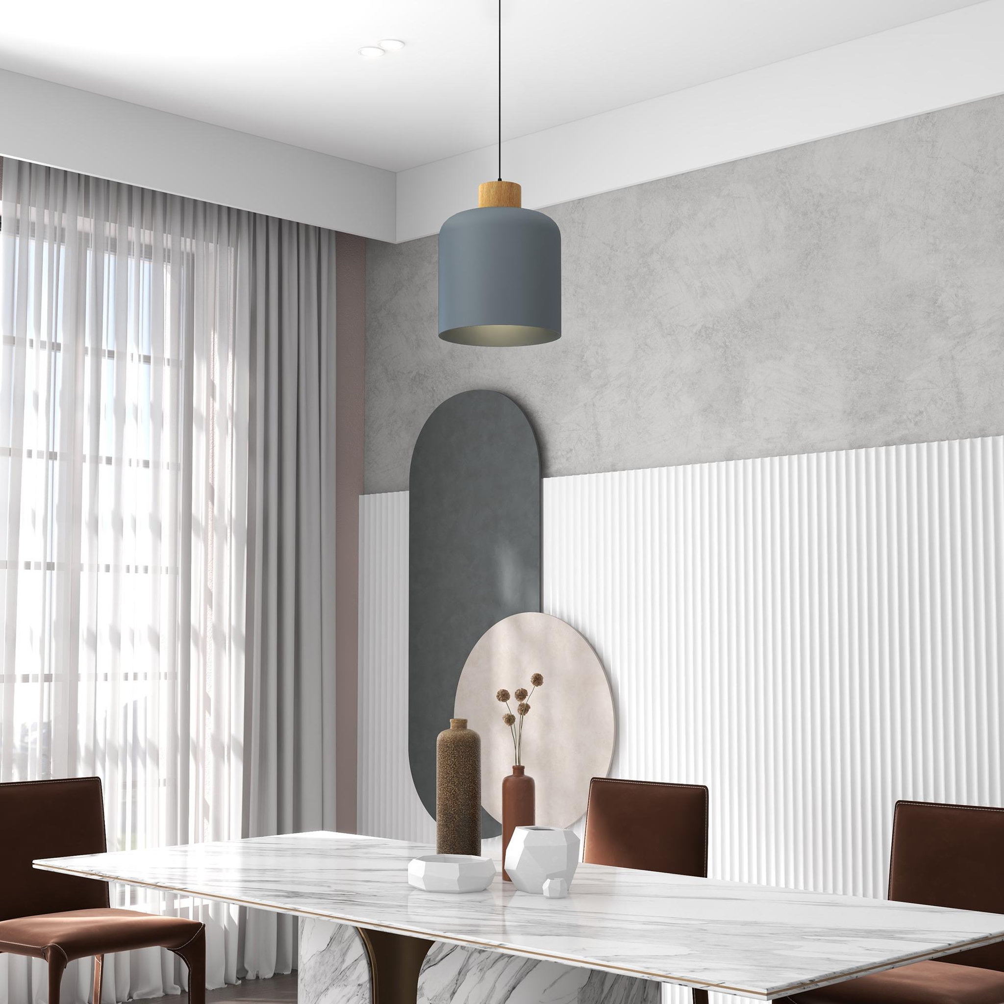 Voir la diapositive 2 : HOMCOM Lustre suspension design scandinave hauteur ajustable Ø 28,5 cm douille E27 gris aspect bois