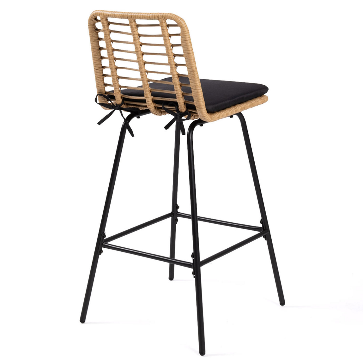 ID MARKET Lot de 2 tabourets de bar SUMMER effet rotin pied métal noir