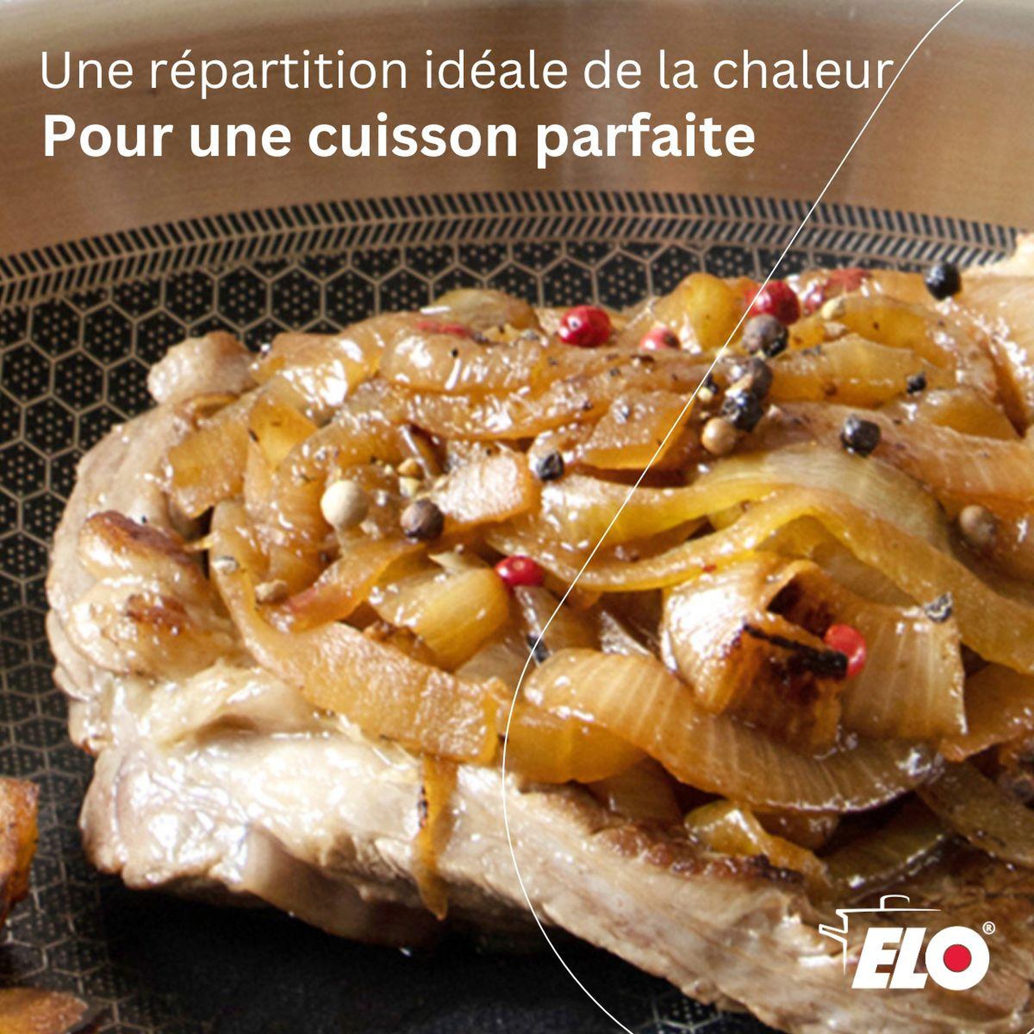 Voir la diapositive 2 : ELO Batterie de cuisine avec 2 poêles 24/28 cm et 2 faitouts 14/20 cm en inox et acier sans pfas elo collection relief solution brillant