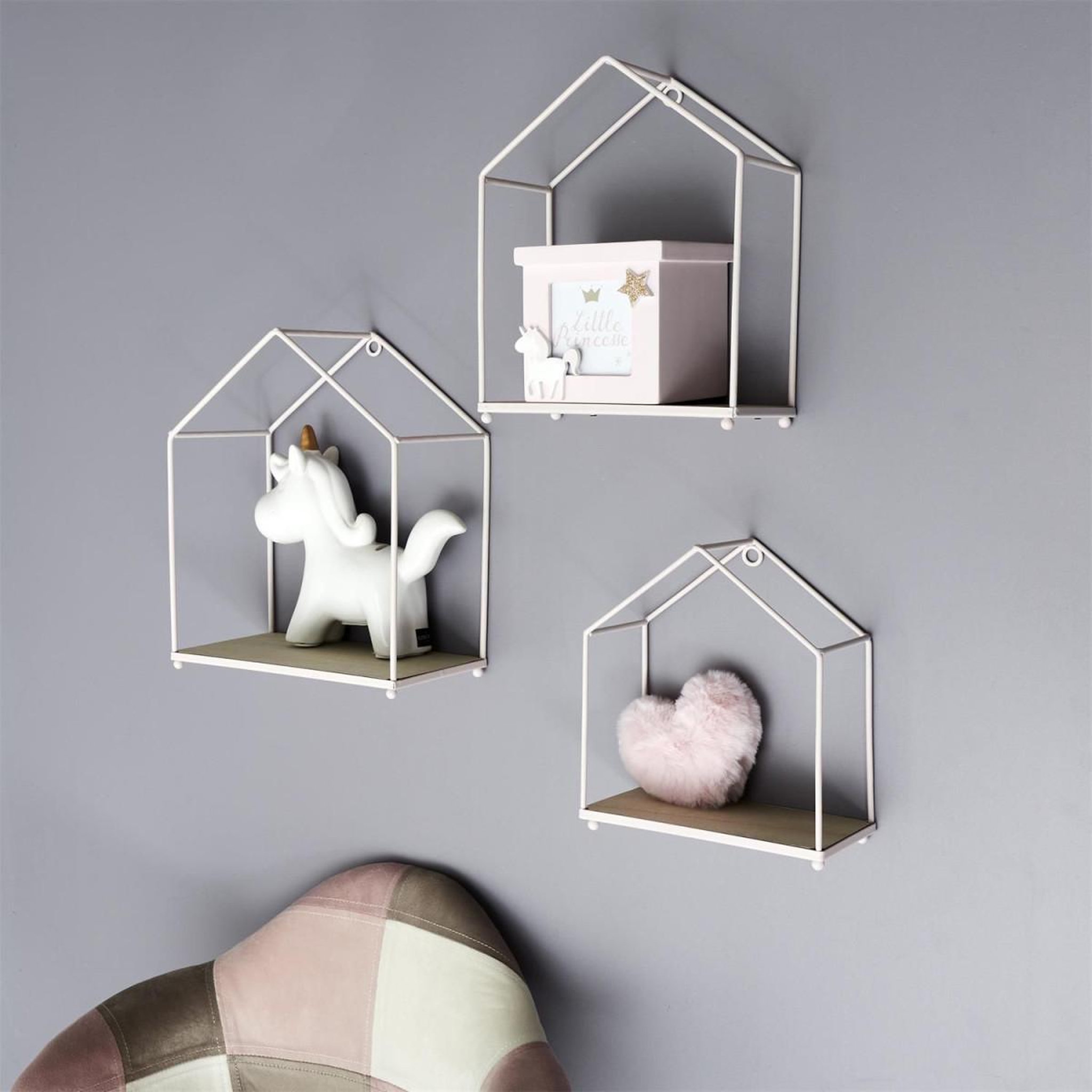 Voir la diapositive 6 : The Home Deco Factory Lot de 3 étagères murales  maison  28cm rose