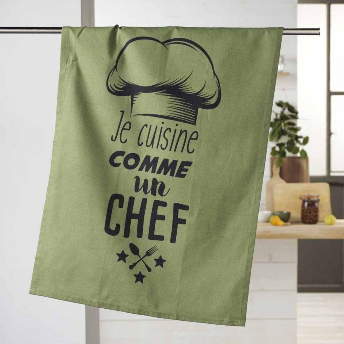 Paris Prix Torchon de Cuisine Comme un Chef 50x70cm Kaki pas cher