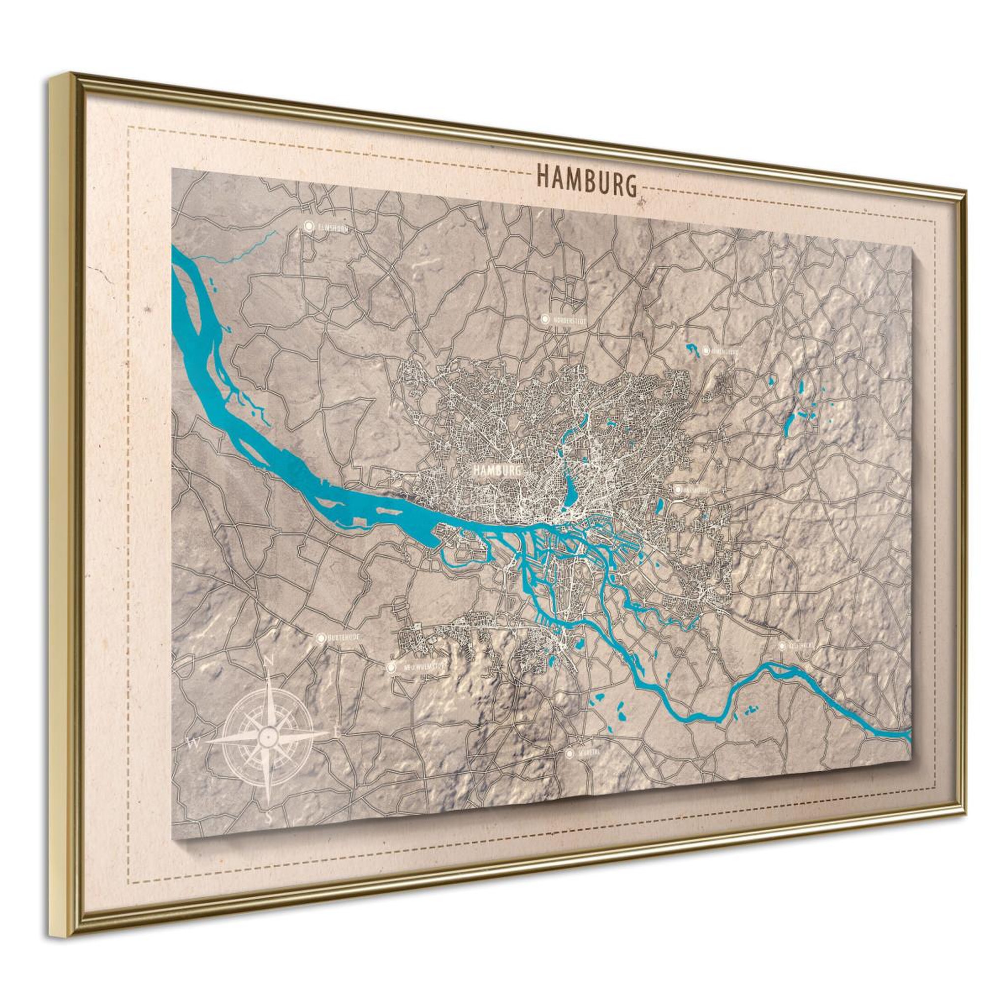 Paris Prix Affiche Murale Encadrée  Raised Relief Map Hamburg