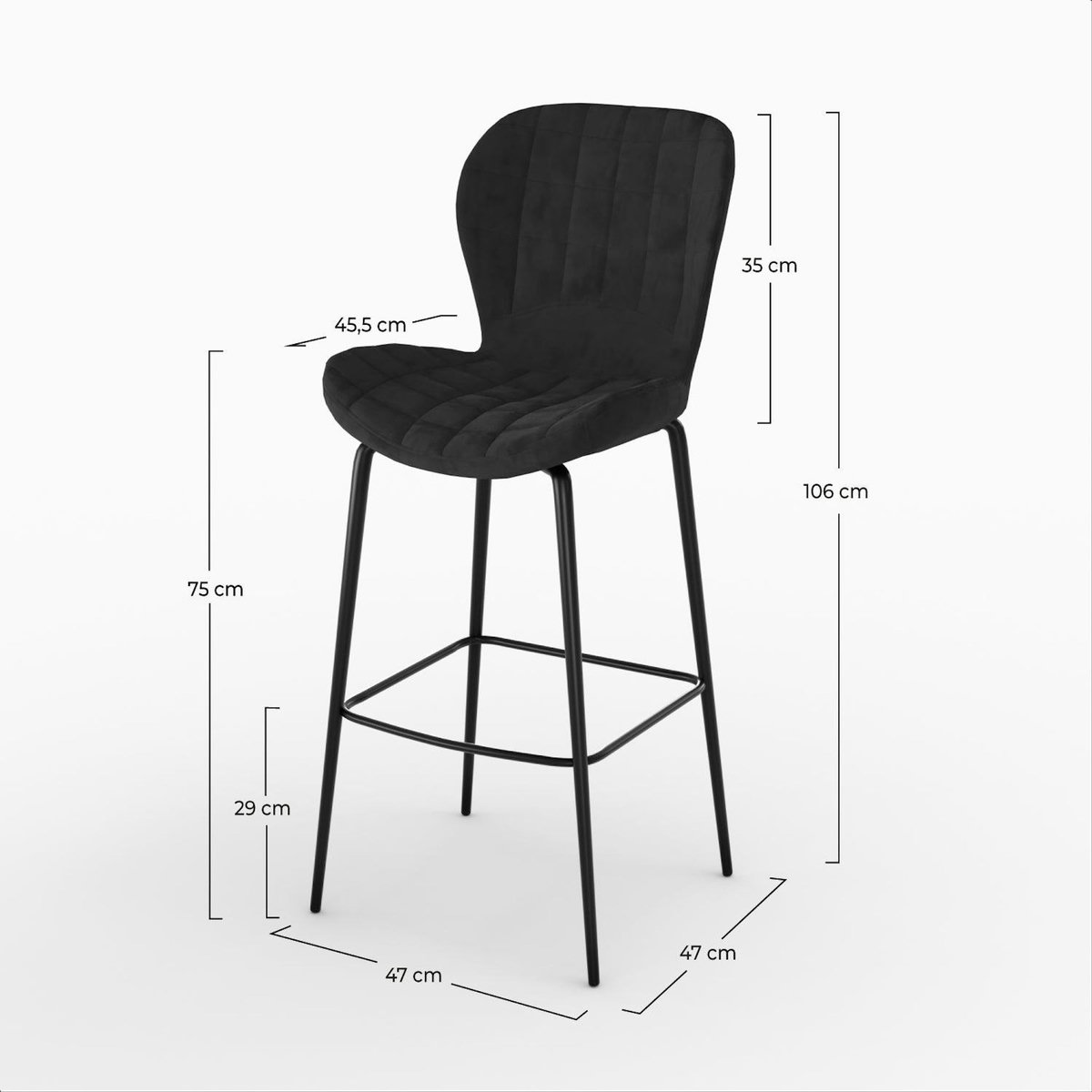 MAISON PAVANE Lot de 2 chaises de bar en velours noir 75 cm-Mazzia