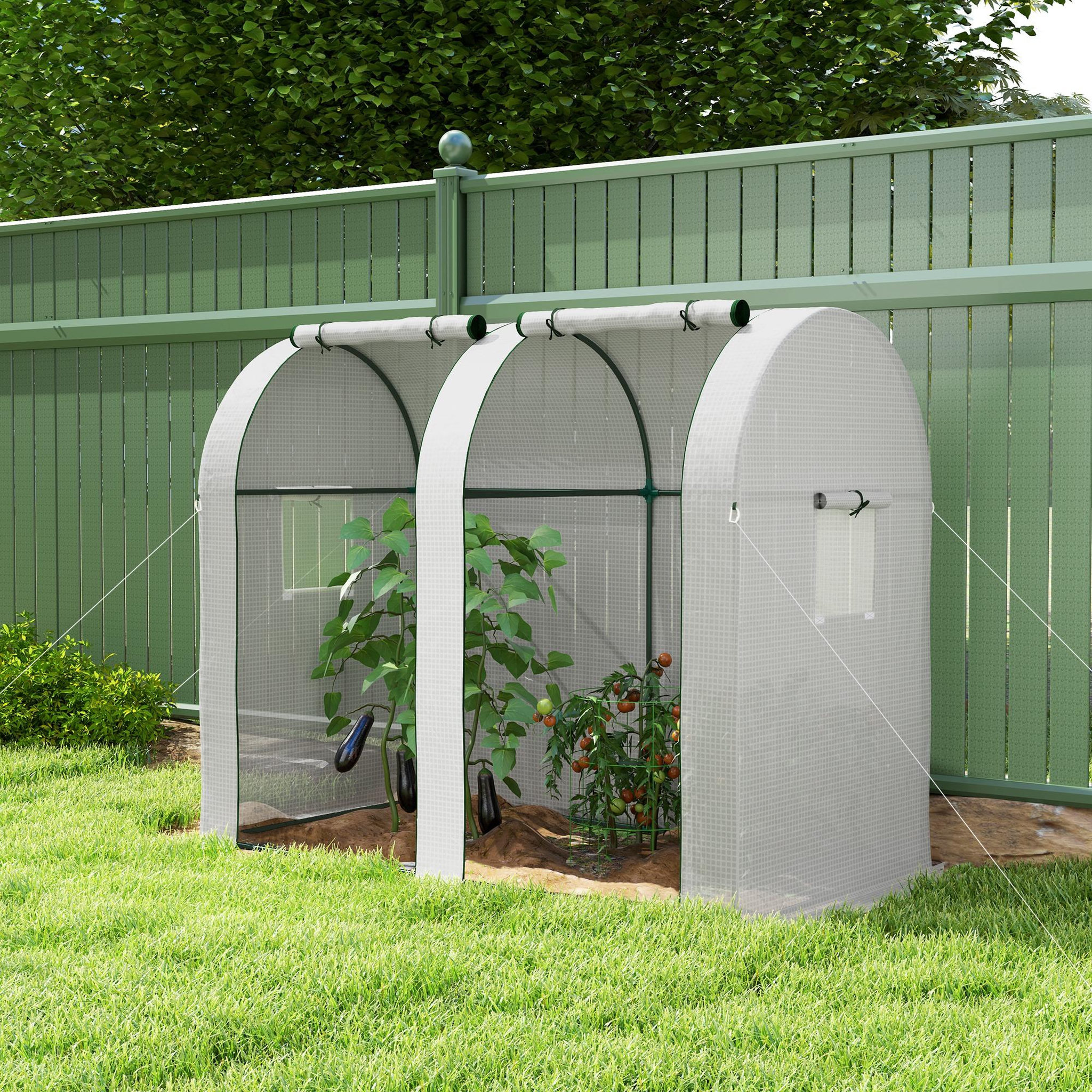 Voir la diapositive 2 : OUTSUNNY Serre de jardin 1,8 m² - 2 portes zippées 4 fenêtres - acier pe blanc