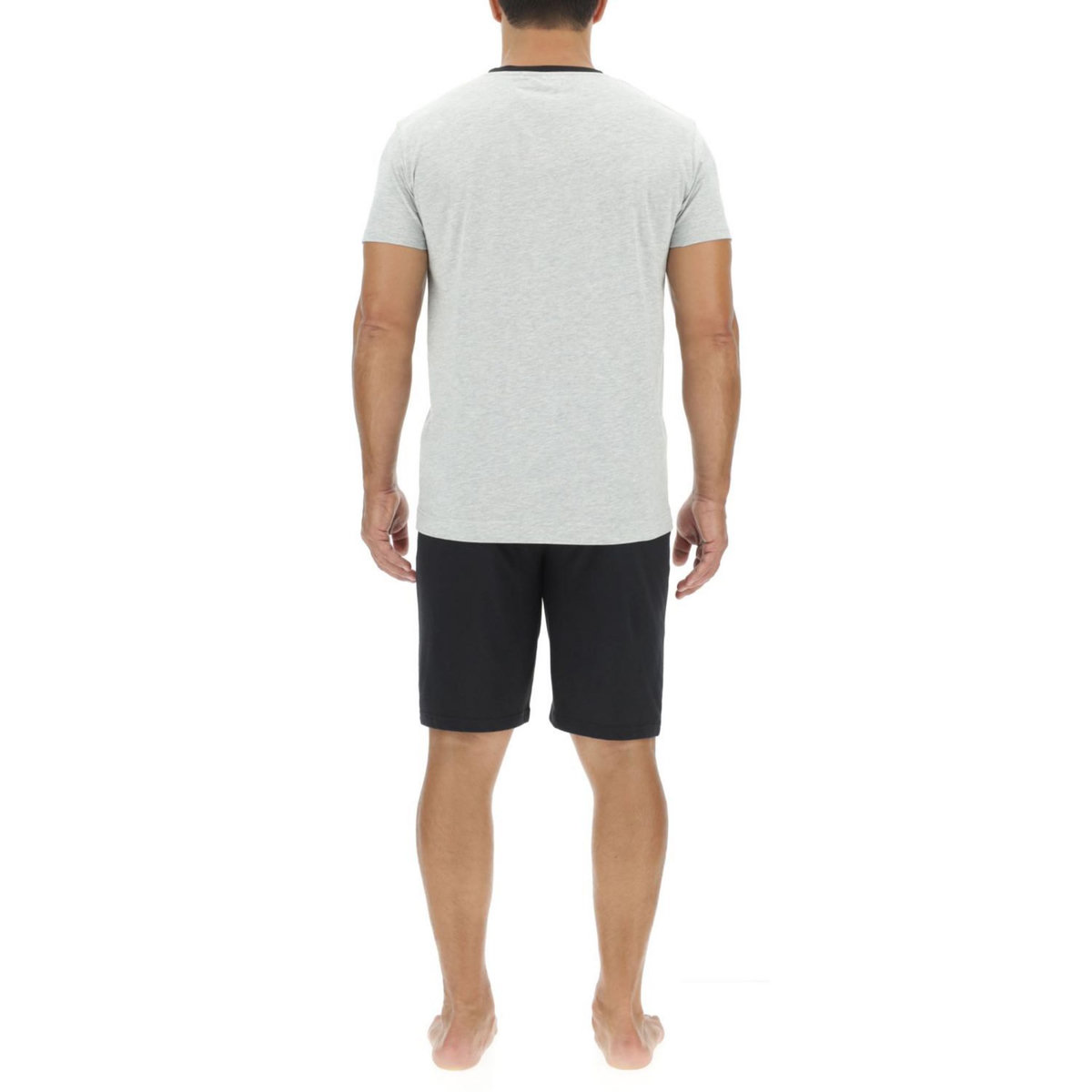 PIERRE CARDIN Ensemble Pyjama court homme en coton uni col boutonné & Logo poitrine