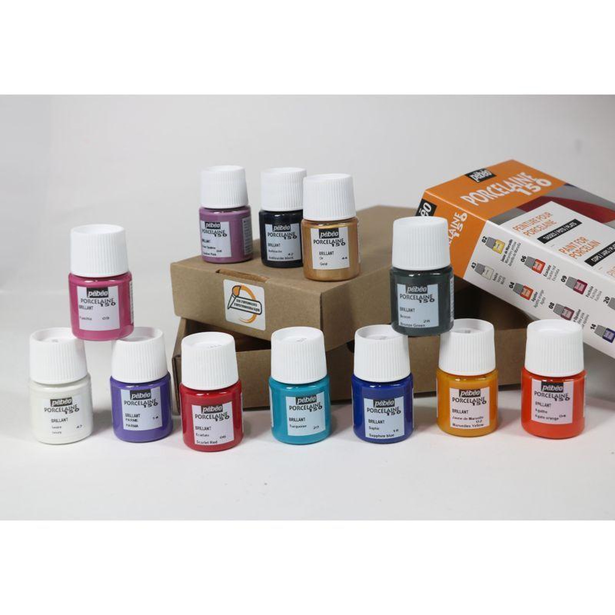 Voir la diapositive 3 : Pebeo Set de 12 peintures base eau porcelaine - 12 x 20 ml