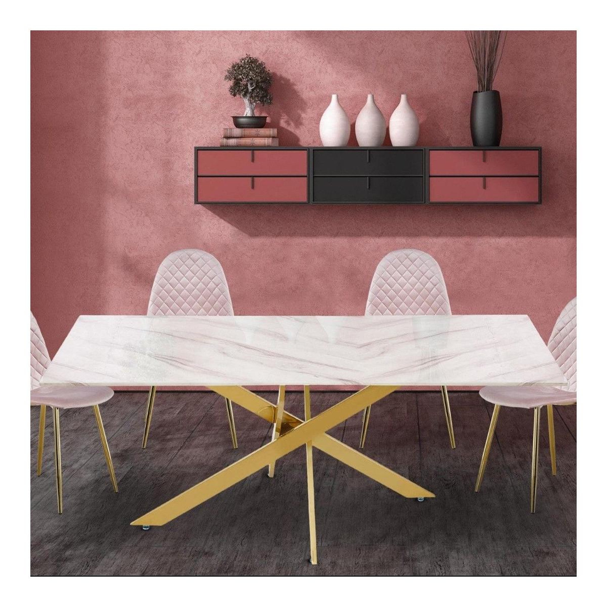 Voir la diapositive 3 : Paris Prix Table de repas design  nalou  180cm blanc & or