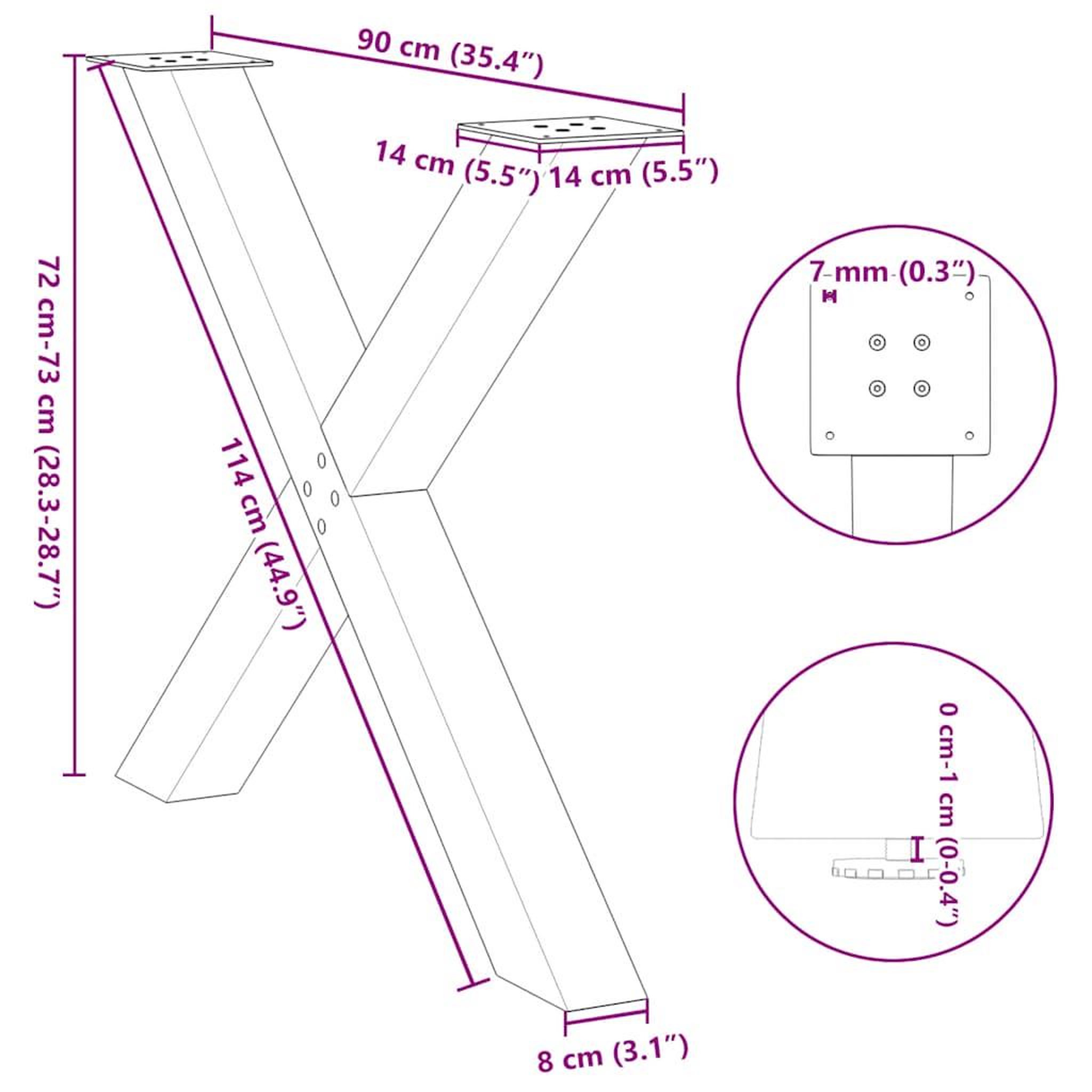 Voir la diapositive 6 : VIDAXL Pieds de table a manger forme de X 2 pcs 90x(72-73) cm acier