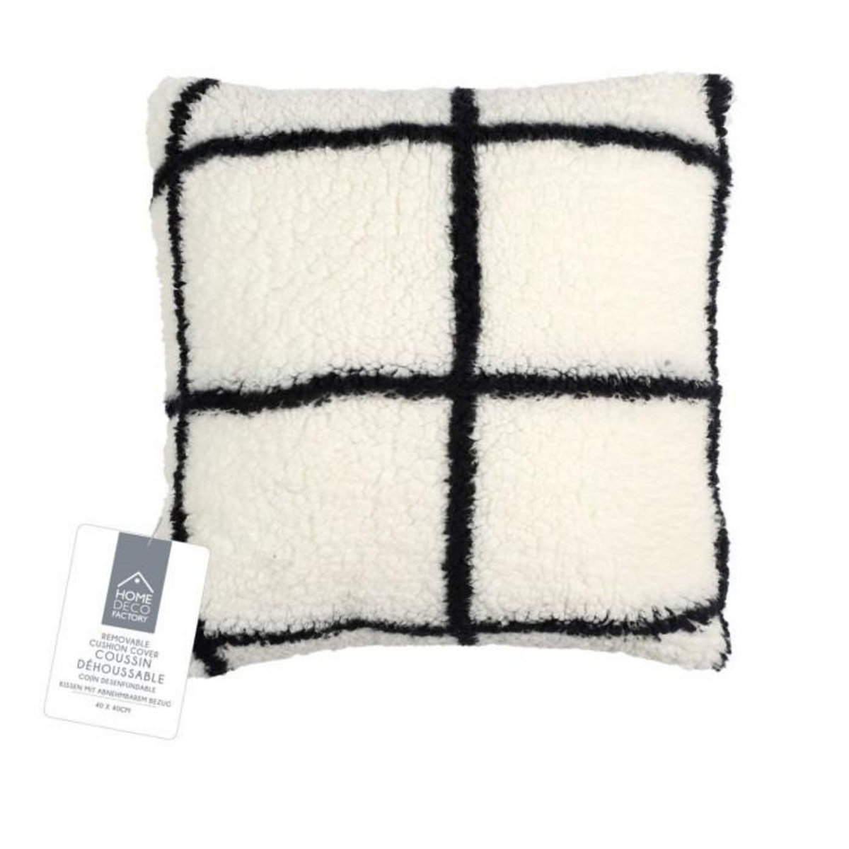 Paris Prix Coussin Sherpa à Carreaux  Crush  40x40cm Blanc