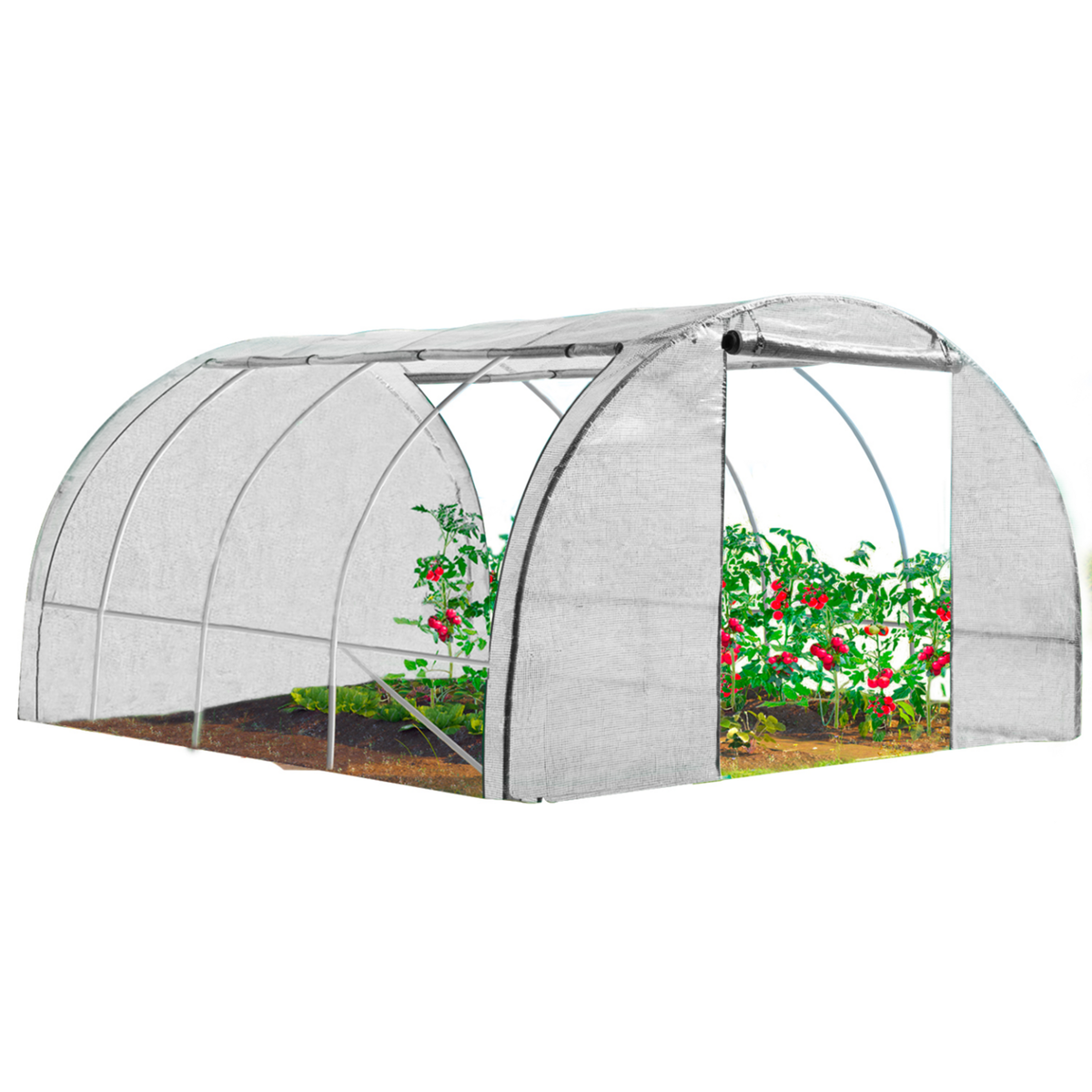 ID MARKET Serre tunnel de jardin 4 saisons 12M² blanche gamme maraîchère ZEBRA 4x3M