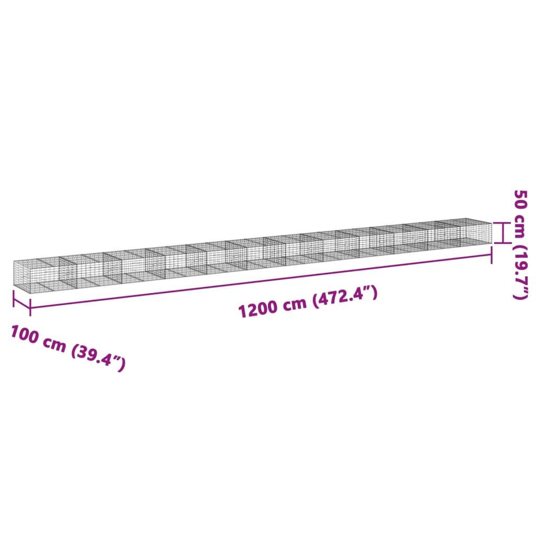 Voir la diapositive 6 : VIDAXL Panier gabion avec couvercle 1200x100x50 cm fer galvanise