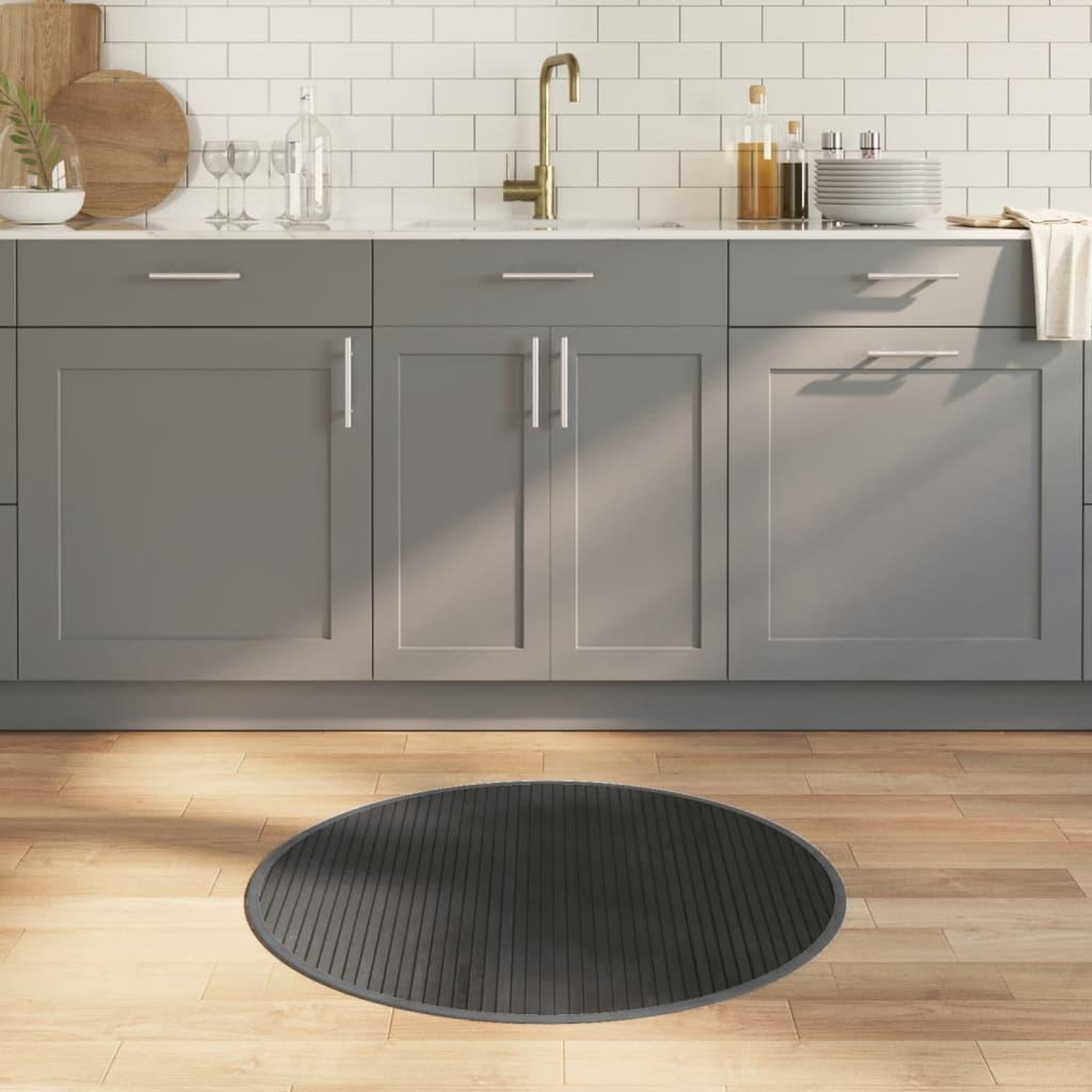 VIDAXL Tapis rond gris 80 cm bambou