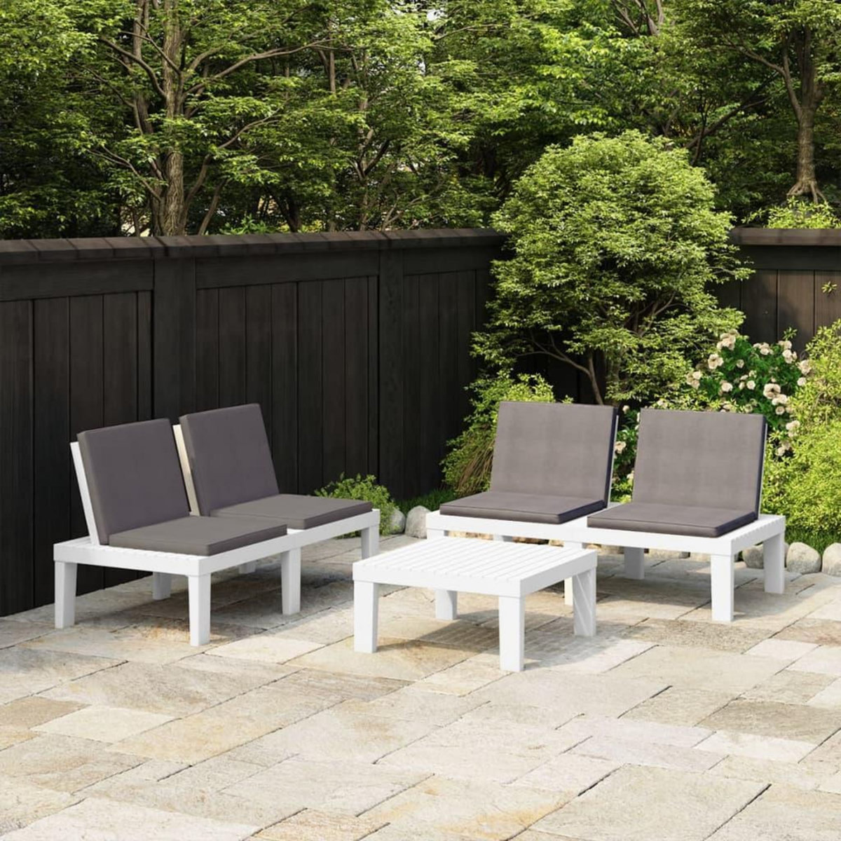 VIDAXL Salon de jardin 3 pcs avec coussins Plastique Blanc