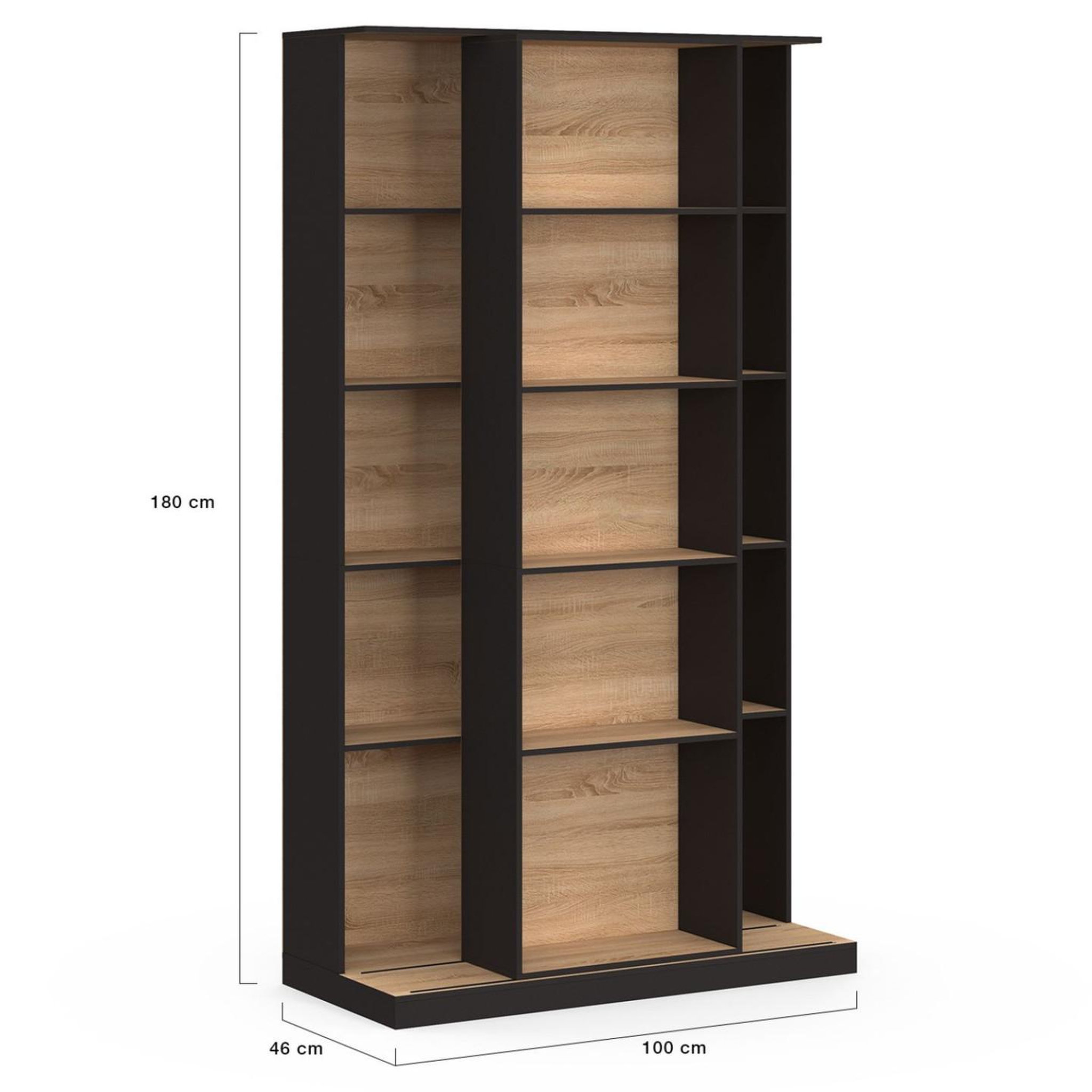 Voir la diapositive 4 : ID MARKET Bibliothèque coulissante alphonse 5 niveaux 15 niches bois et noir