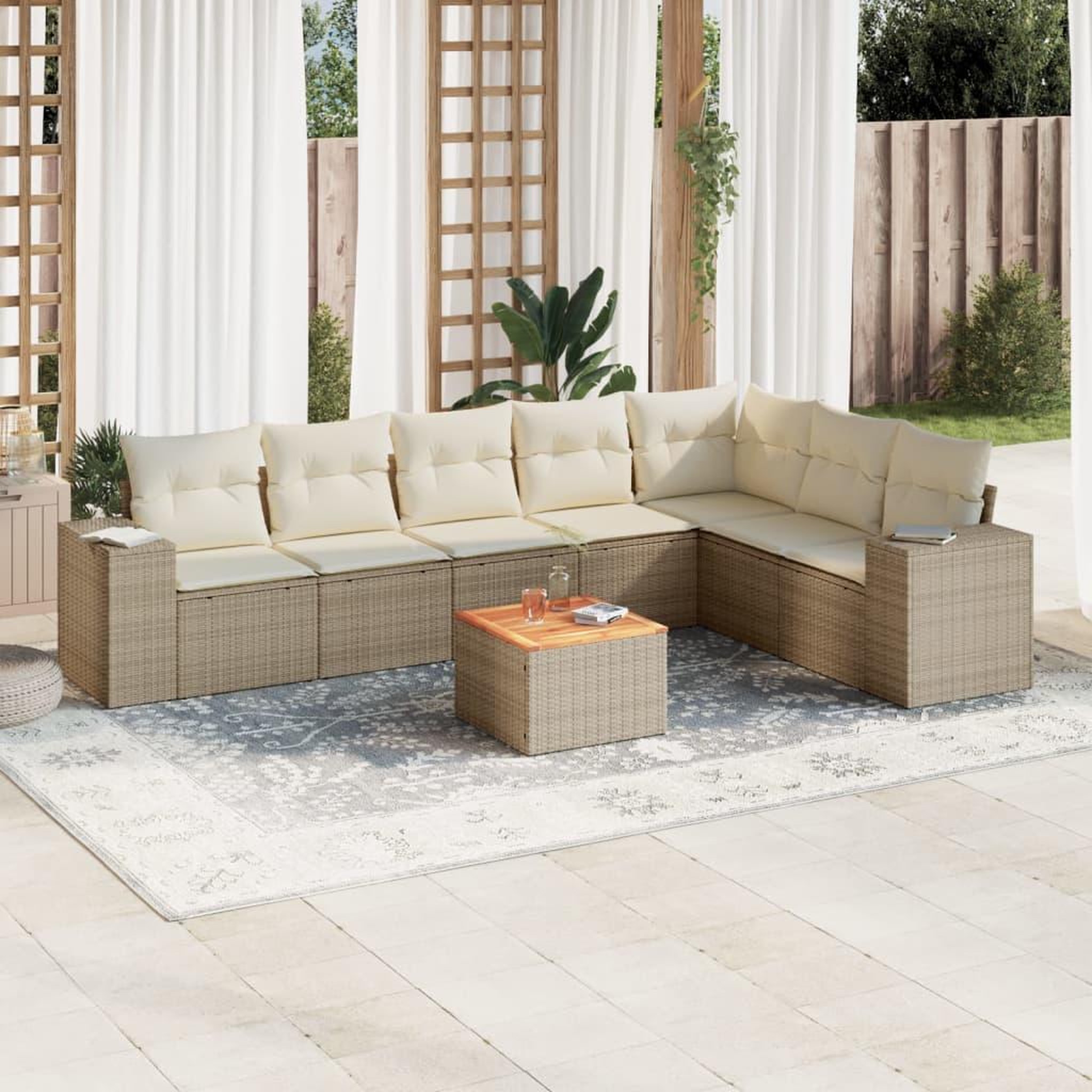 VIDAXL Salon de jardin avec coussins 8 pcs beige resine tressee